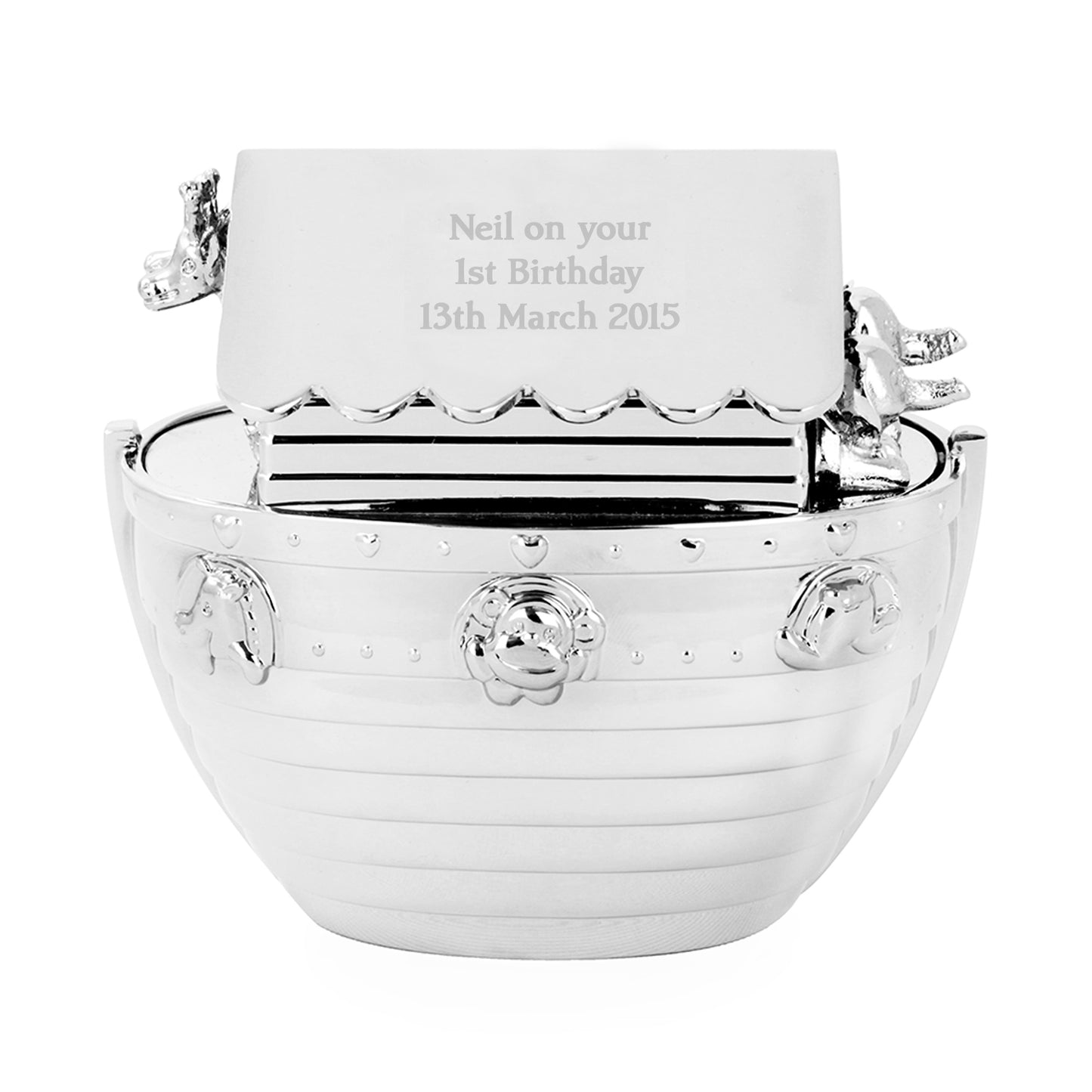 Personalised Silver Noahs Ark Money Box - Personalise It!