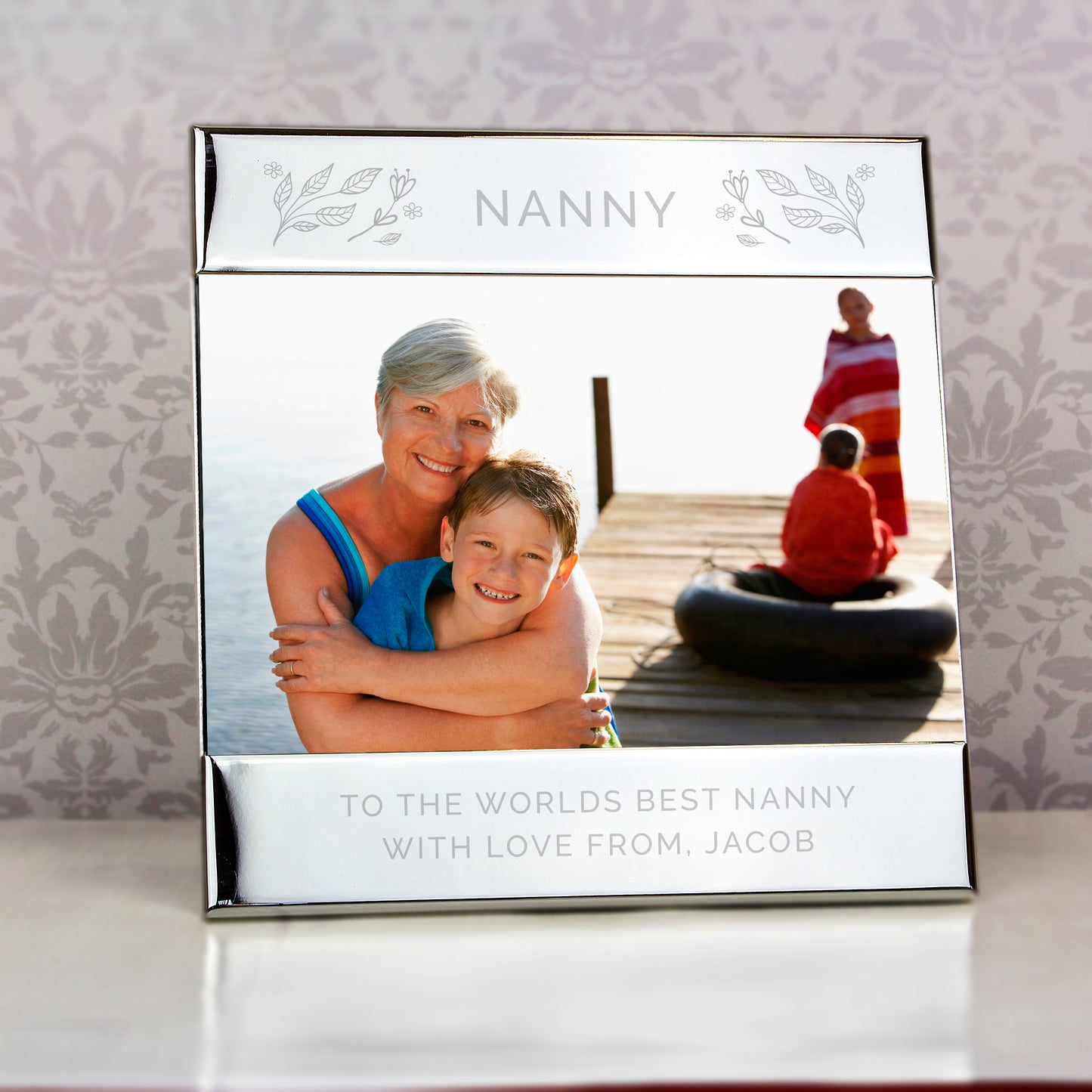 Personalised Silver Floral Square 6x4 Landscape Photo Frame - Personalise It!