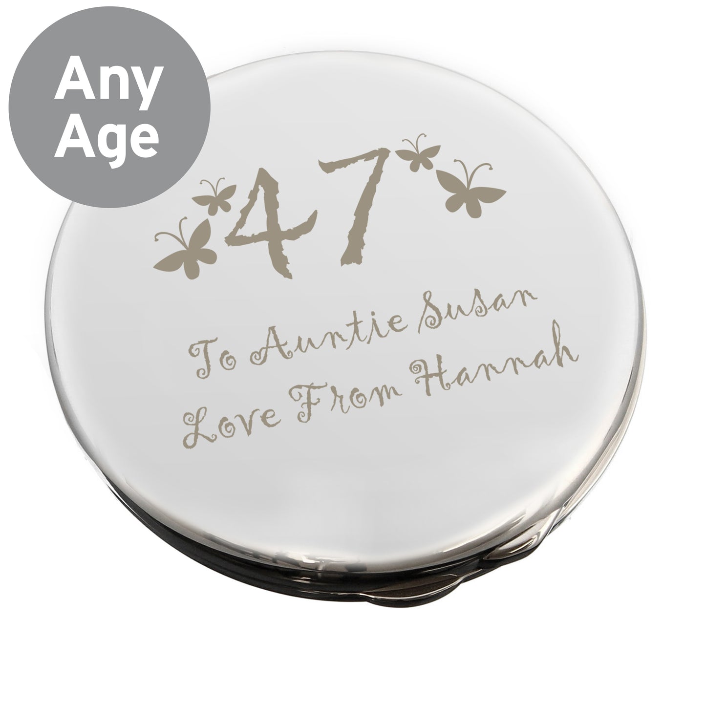 Personalised Butterfly Age Round Compact Mirror - Personalise It!