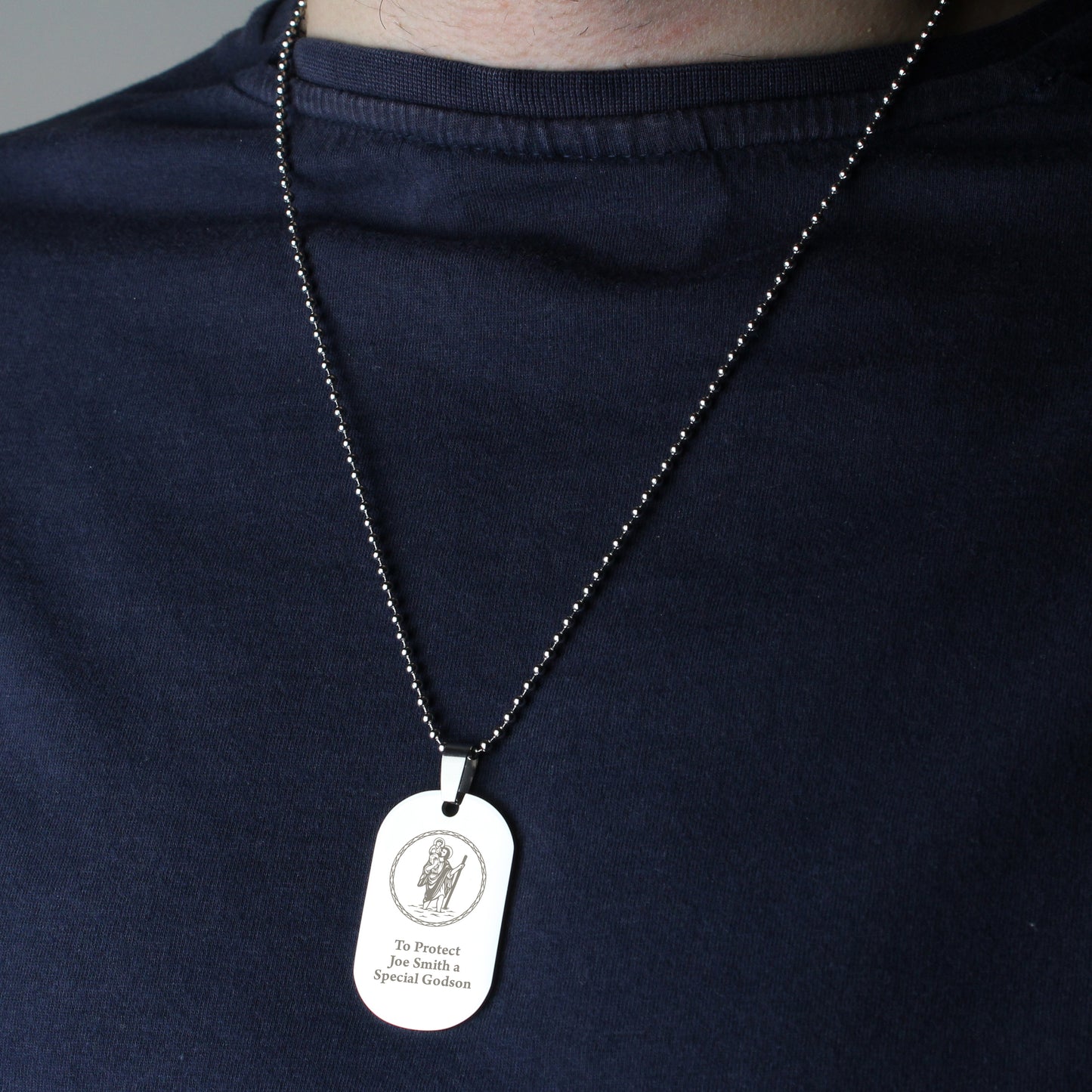 Personalised St Christopher Stainless Steel Dog Tag Necklace - Personalise It!