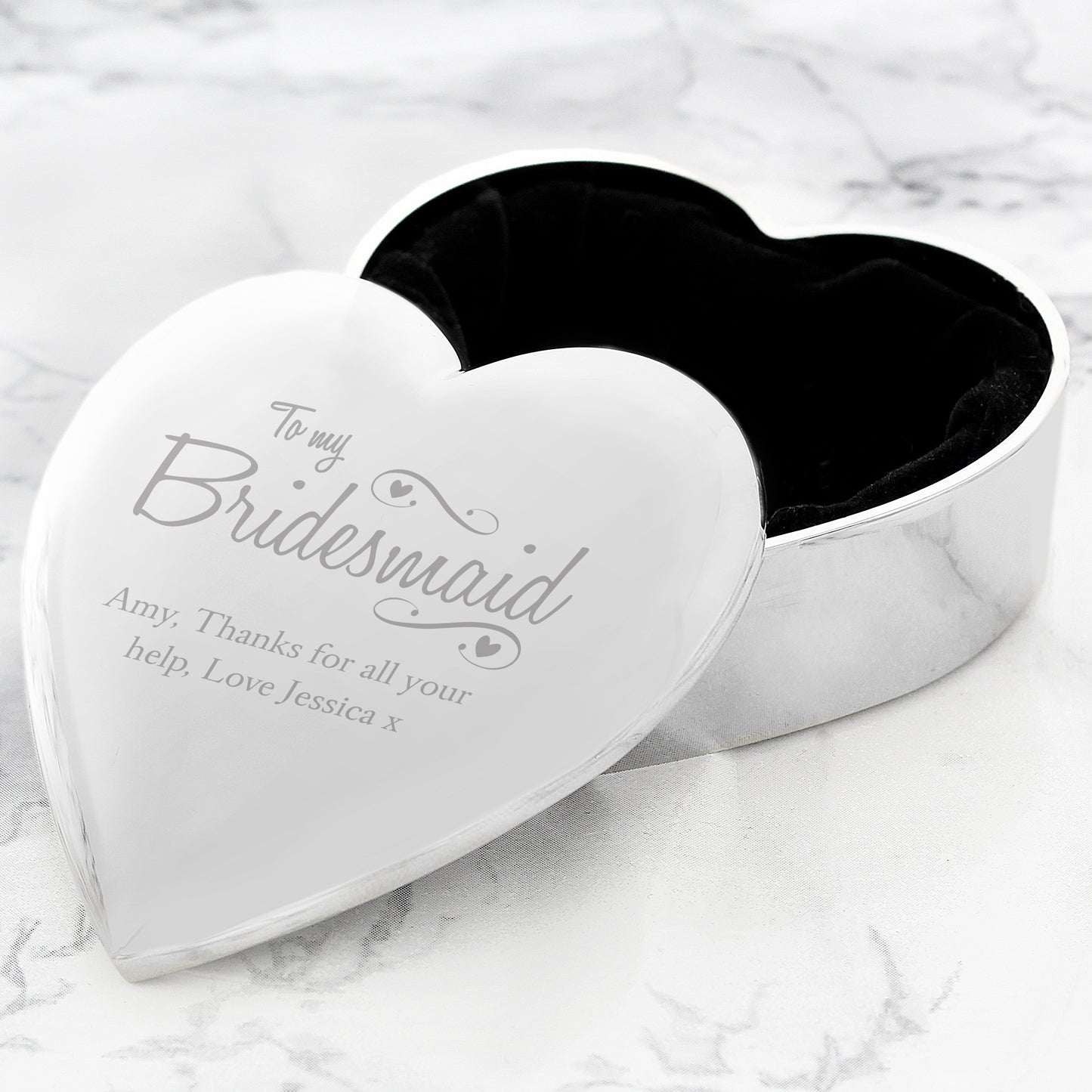 Personalised Bridesmaid Swirls & Hearts Trinket Box - Personalise It!