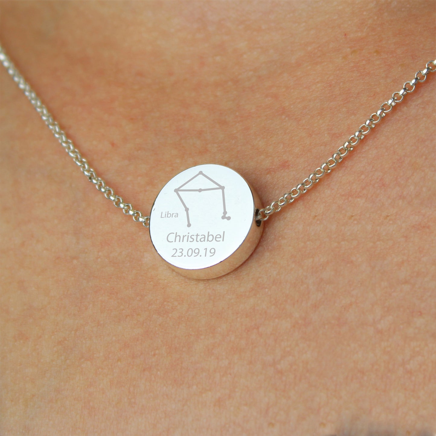Personalised Libra Zodiac Star Sign Silver Tone Necklace (September 23rd - October 22nd) - Personalise It!