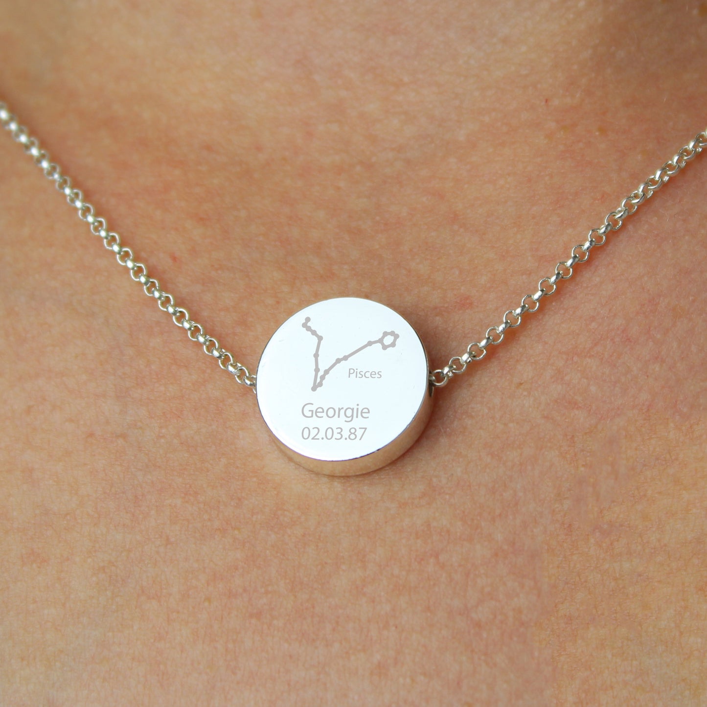 Personalised Pisces Zodiac Star Sign Silver Tone Necklace (February 19th - March 20th) - Personalise It!