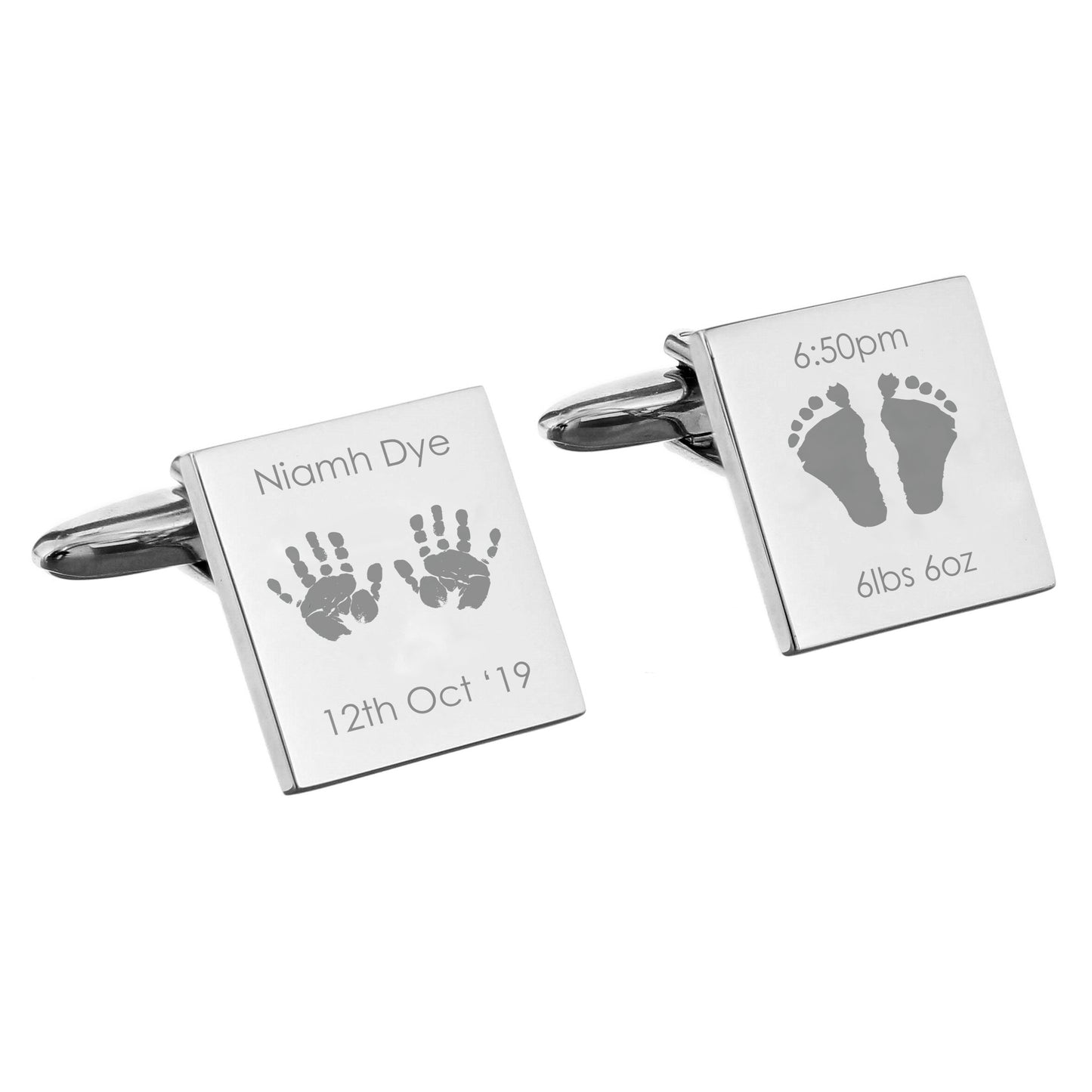 Personalised Hands and Feet New Baby Square Cufflinks - Personalise It!