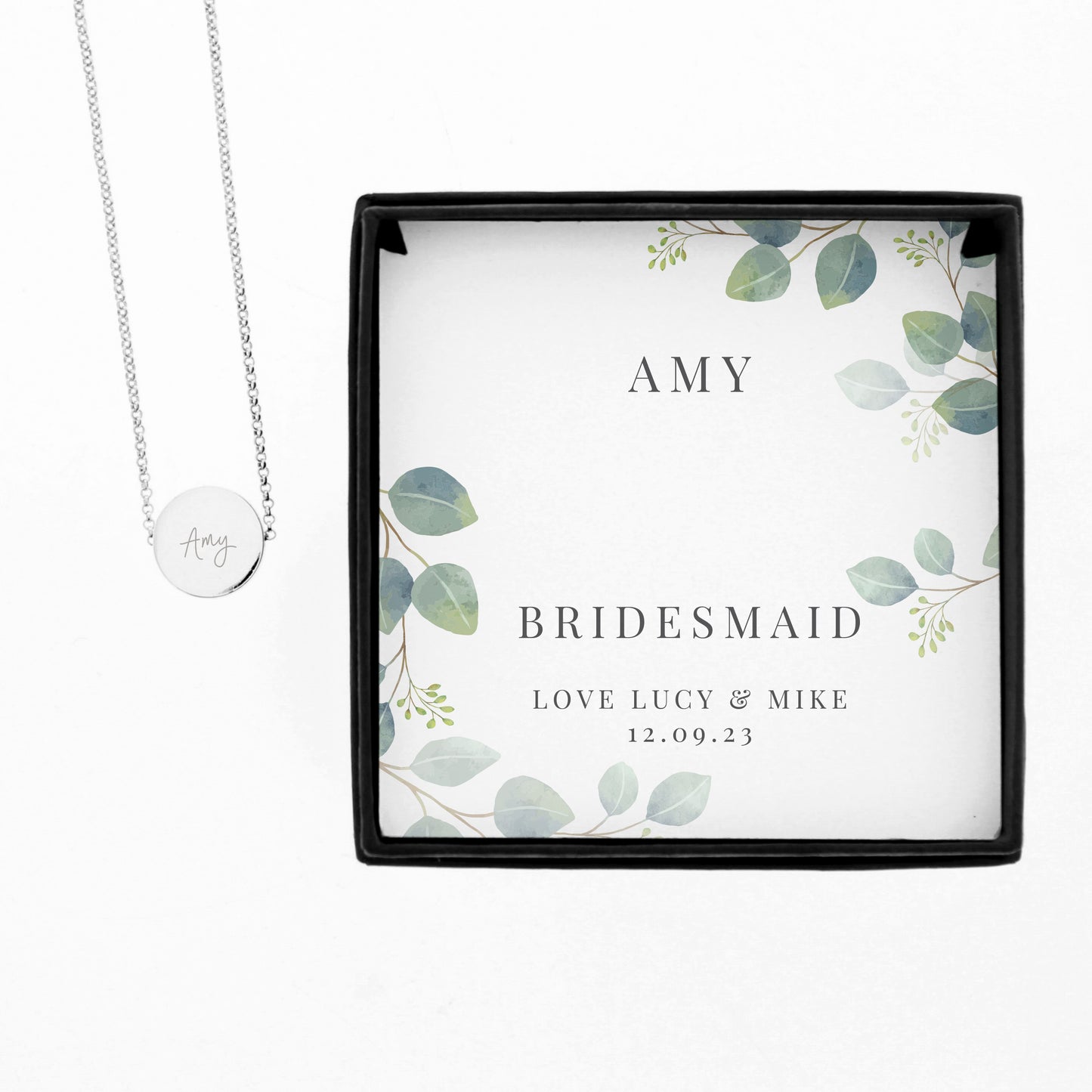 Personalised Botanical Sentiment Silver Tone Necklace and Box - Personalise It!