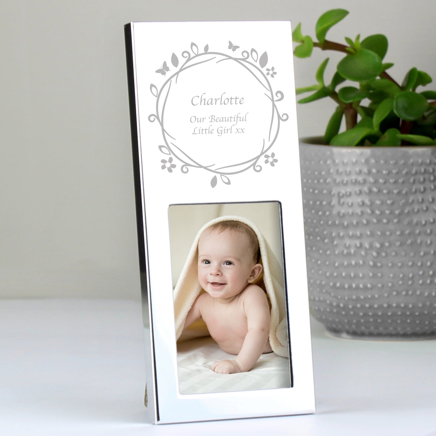 Personalised Small Butterfly Swirl 2x3 Silver Photo Frame - Personalise It!