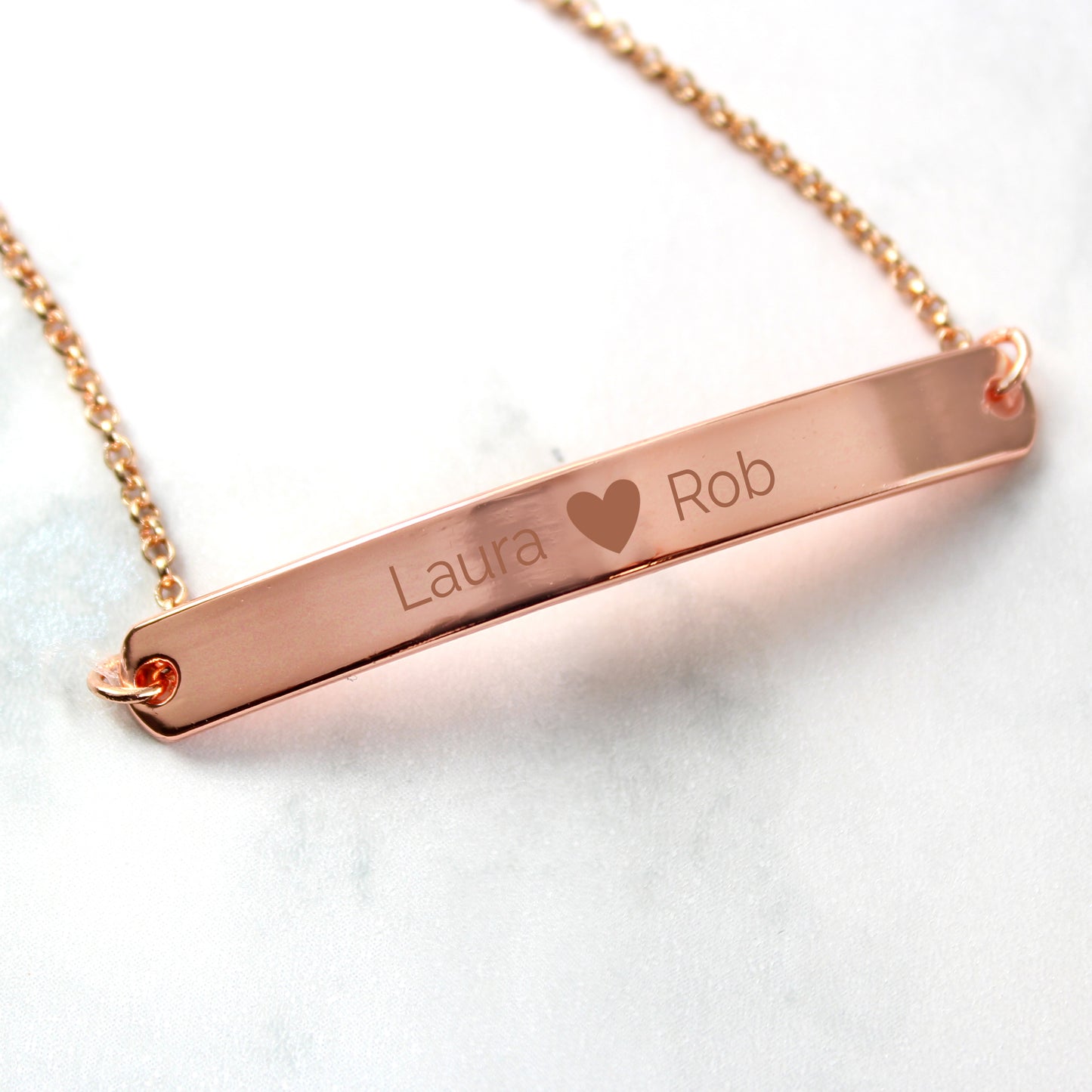 Personalised Rose Gold Tone Heart Bar Bracelet - Personalise It!