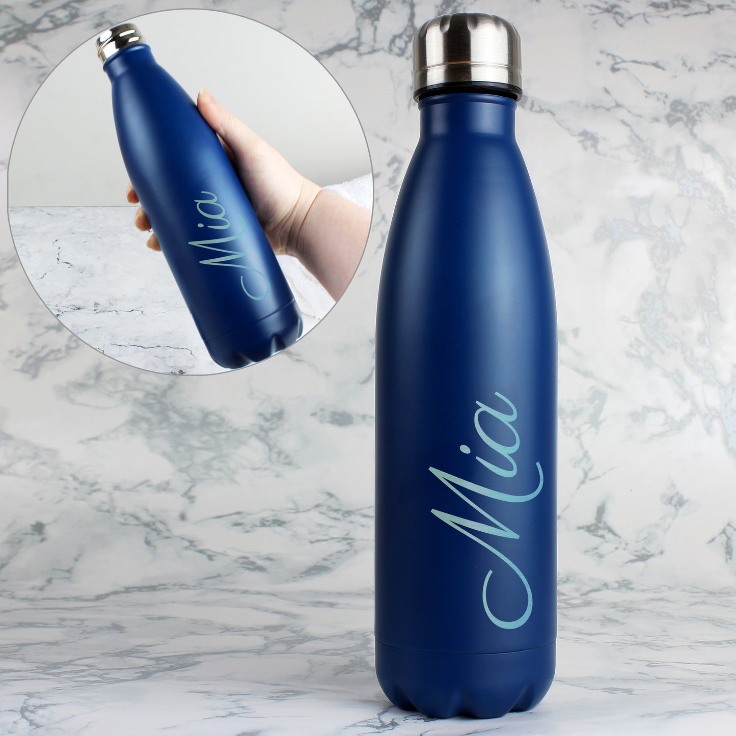 Personalised Blue Metal Insulated Drinks Bottle - Personalise It!