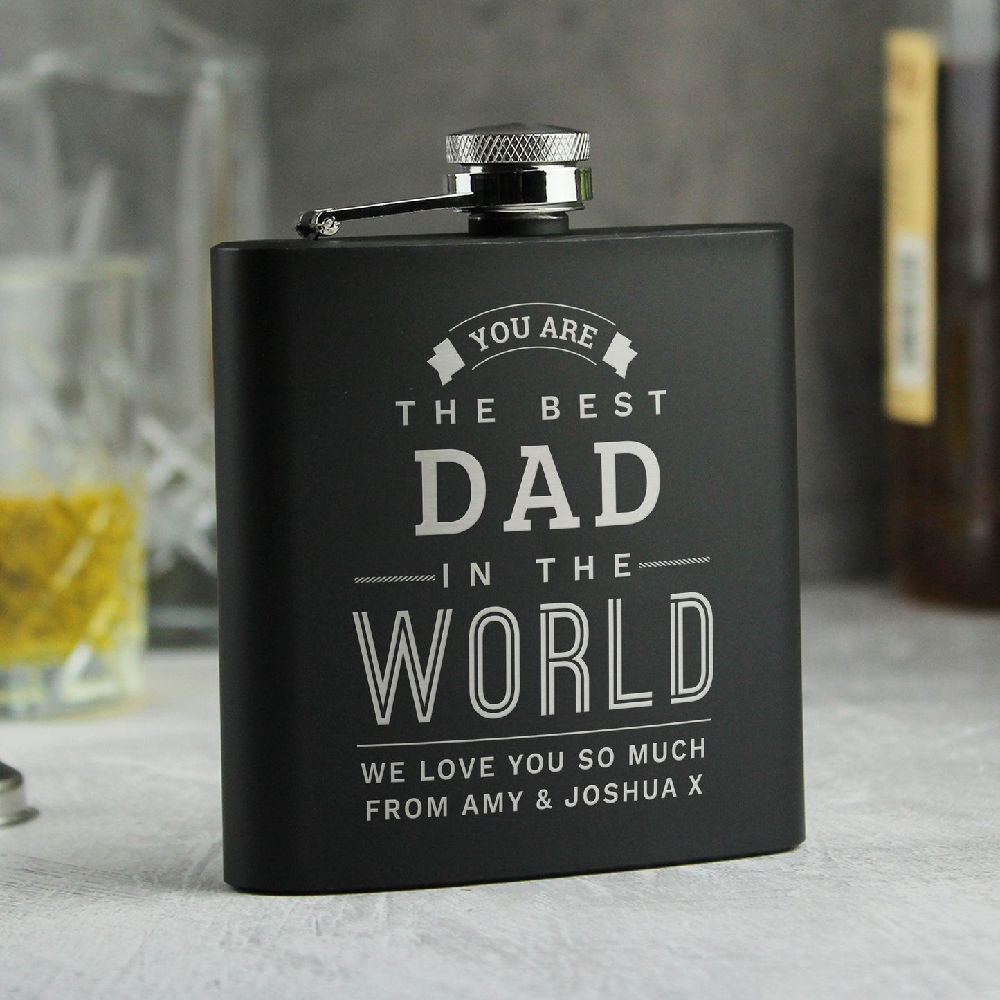 Personalised Best in The World Black Father's Day Hip Flask - Personalise It!