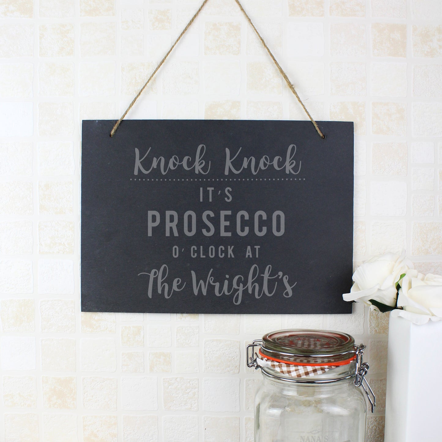 Personalised Prosecco O'Clock Large Hanging Slate Sign - Personalise It!