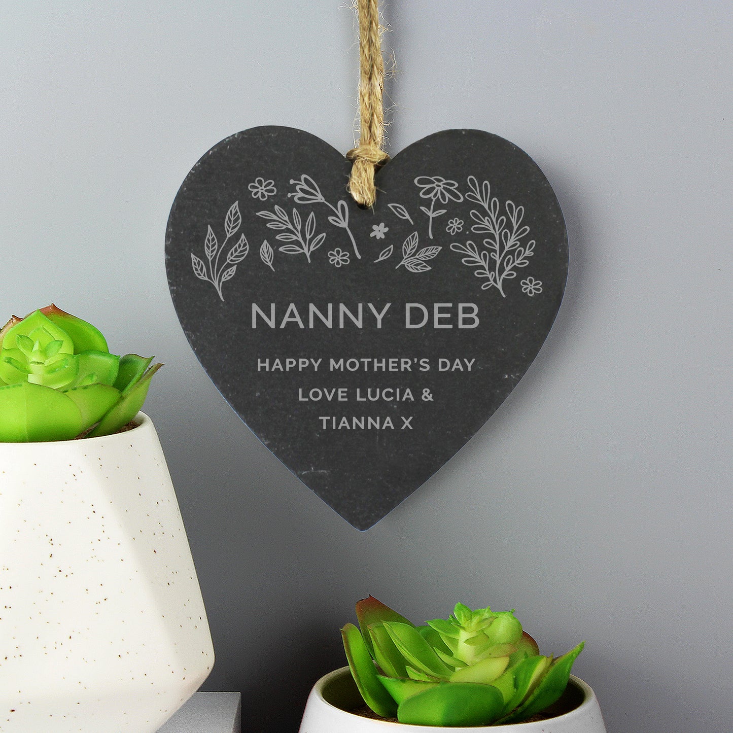 Personalised Floral Slate Heart Decoration - Personalise It!