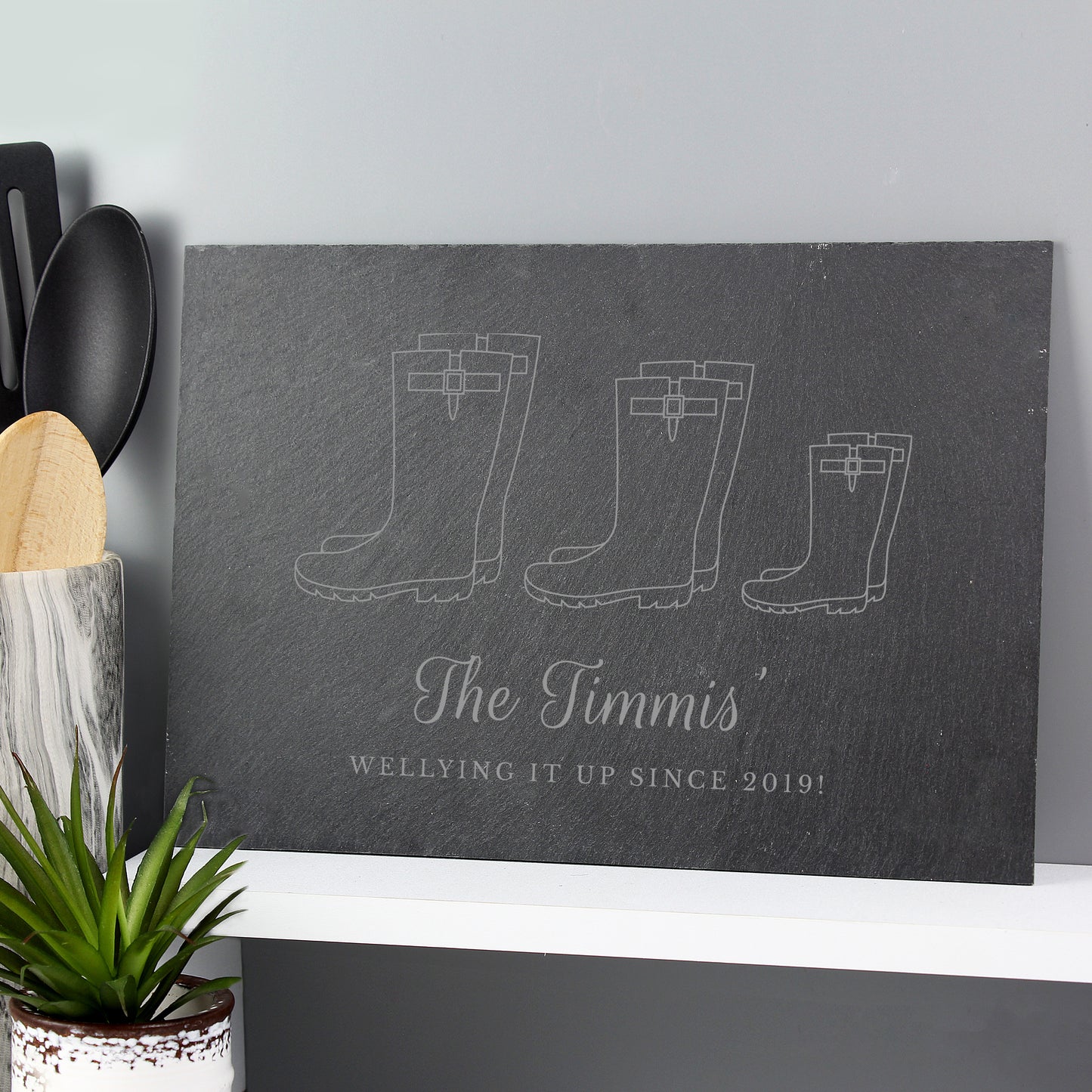 Personalised Welly Boot Family of Three Slate - Personalise It!