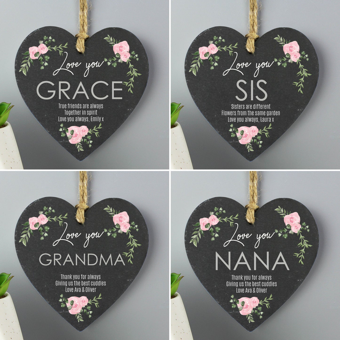 Personalised Abstract Rose Printed Slate Heart Decoration - Personalise It!