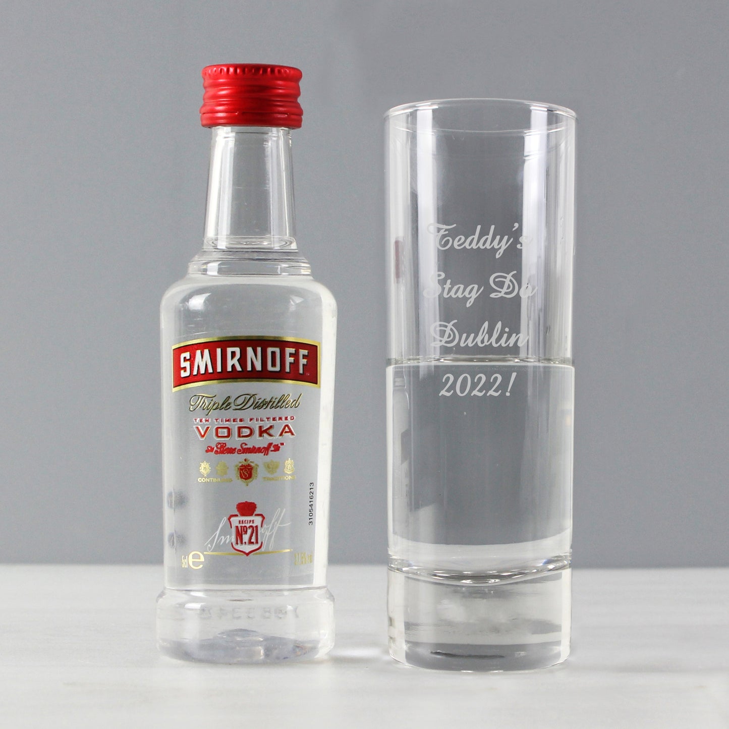 Personalised Shot Glass and Miniature Vodka Set - Text Only - Personalise It!