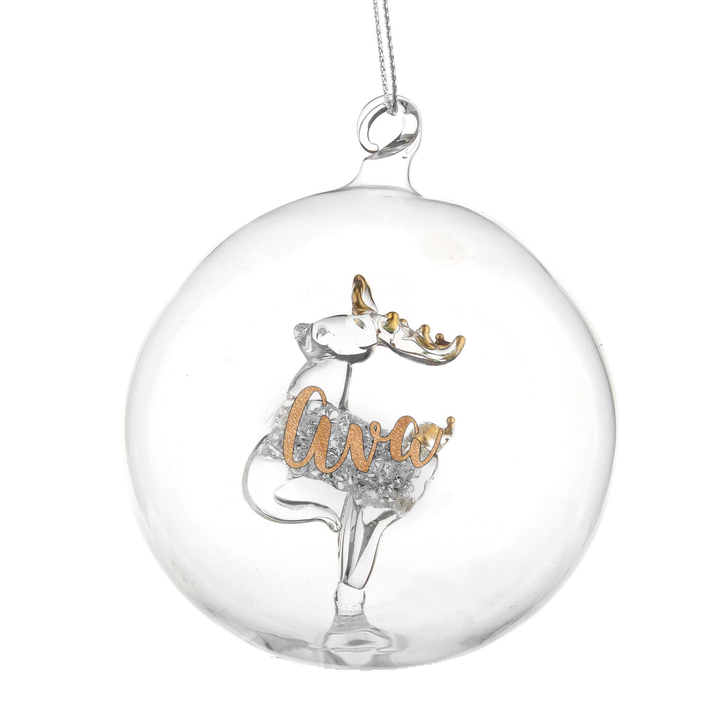 Personalised Gold Glitter Name Only Reindeer Glass Bauble - Personalise It!