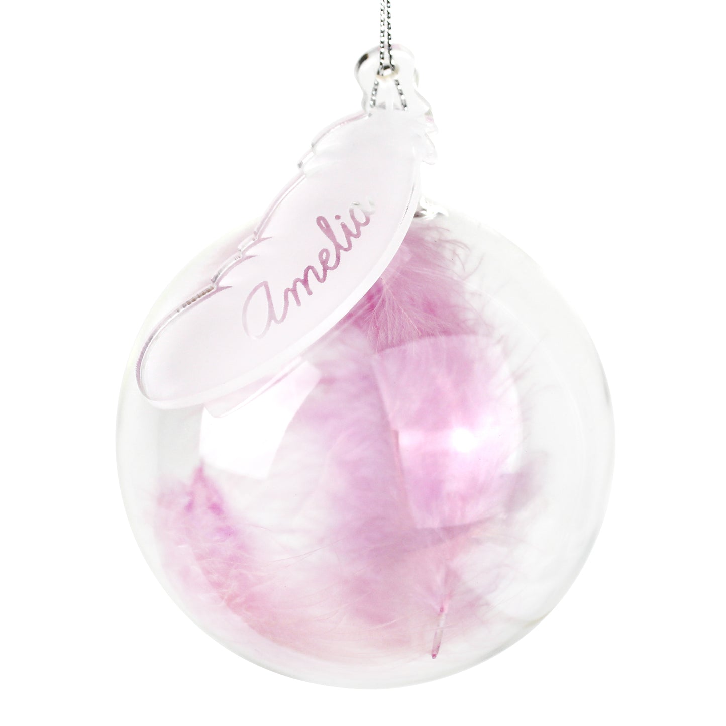 Personalised Pink Feather Glass Bauble - Personalise It!