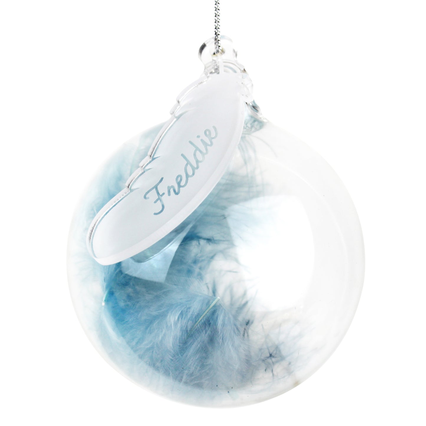 Personalised Blue Feather Glass Bauble - Personalise It!