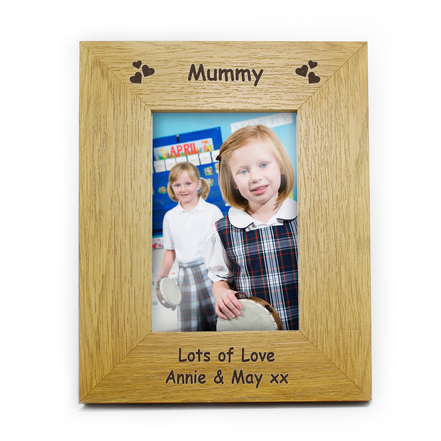 Personalised Hearts 4x6 Oak Finish Photo Frame - Personalise It!