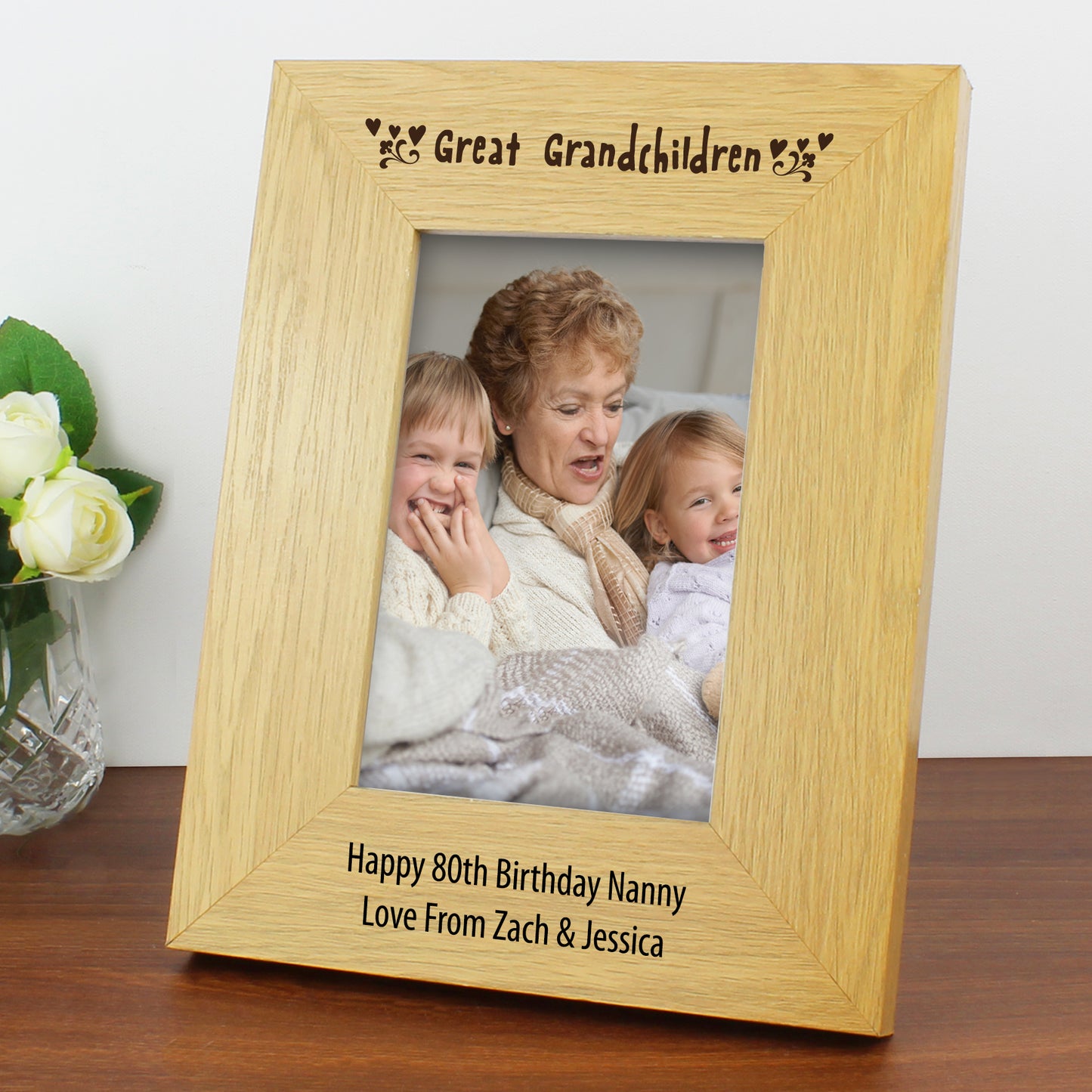 Personalised Great Grandchildren 4x6 Oak Finish Photo Frame - Personalise It!