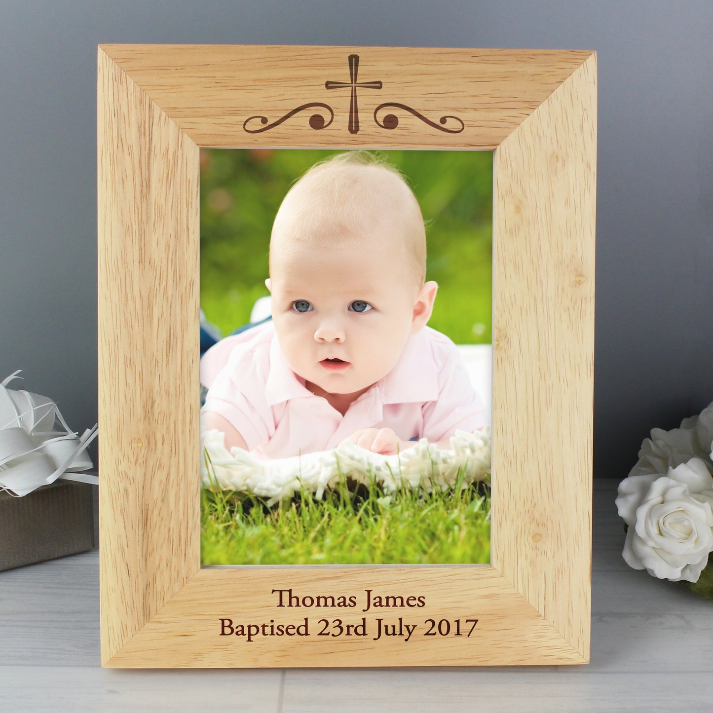 Personalised Religious Swirl 5x7 Wooden Photo Frame - Personalise It!