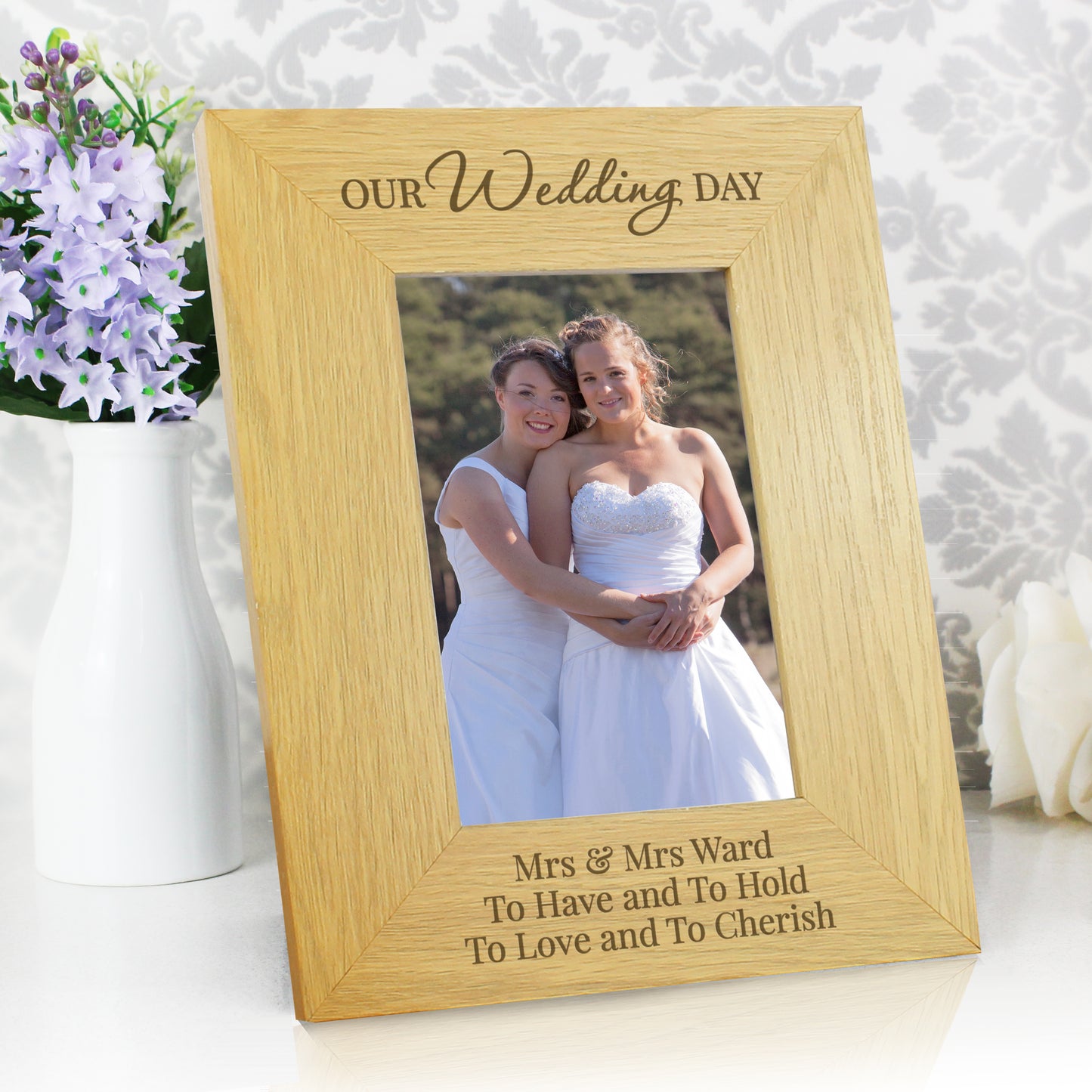 Personalised Our Wedding Day 4x6 Oak Finish Photo Frame - Personalise It!