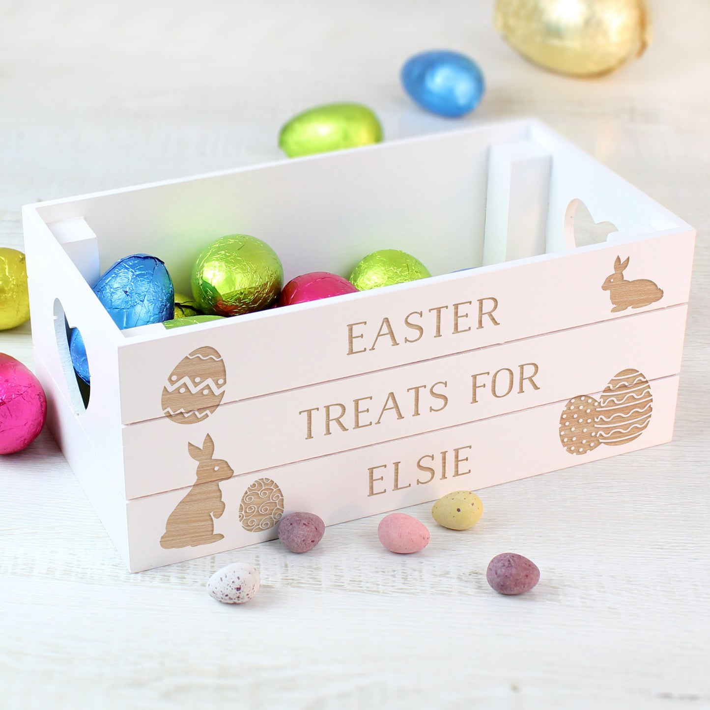 Personalised Easter Bunny White Wooden Crate - Personalise It!