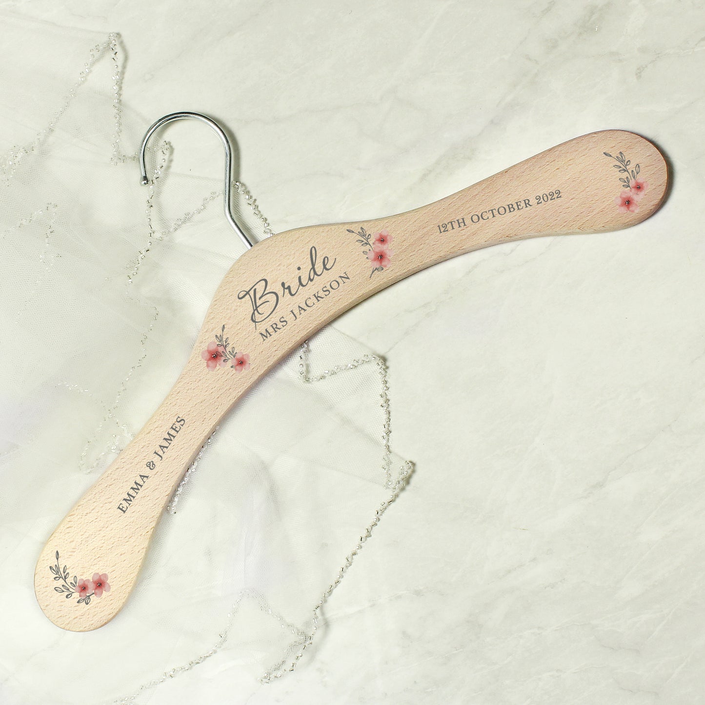 Personalised Pink Floral Wooden Hanger - Personalise It!