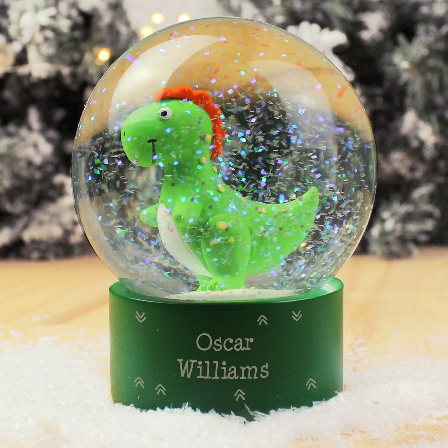 Personalised Message Dinosaur Glitter Snow Globe - Personalise It!