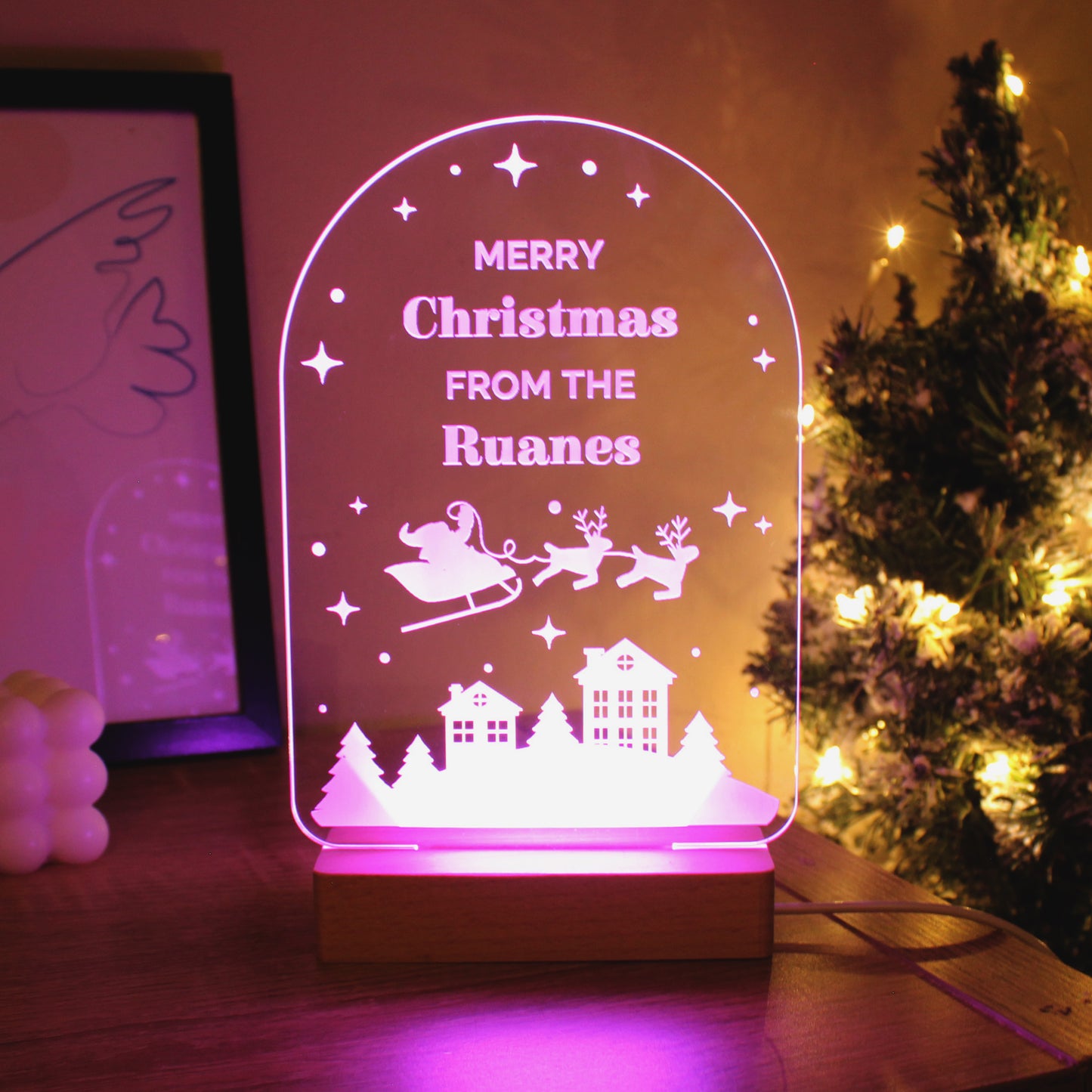 Personalised Christmas Wooden Based LED Light - Personalise It!