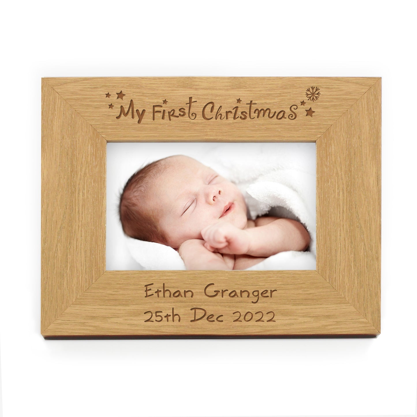 Personalised Oak Finish 6x4 My First Christmas Photo Frame - Personalise It!