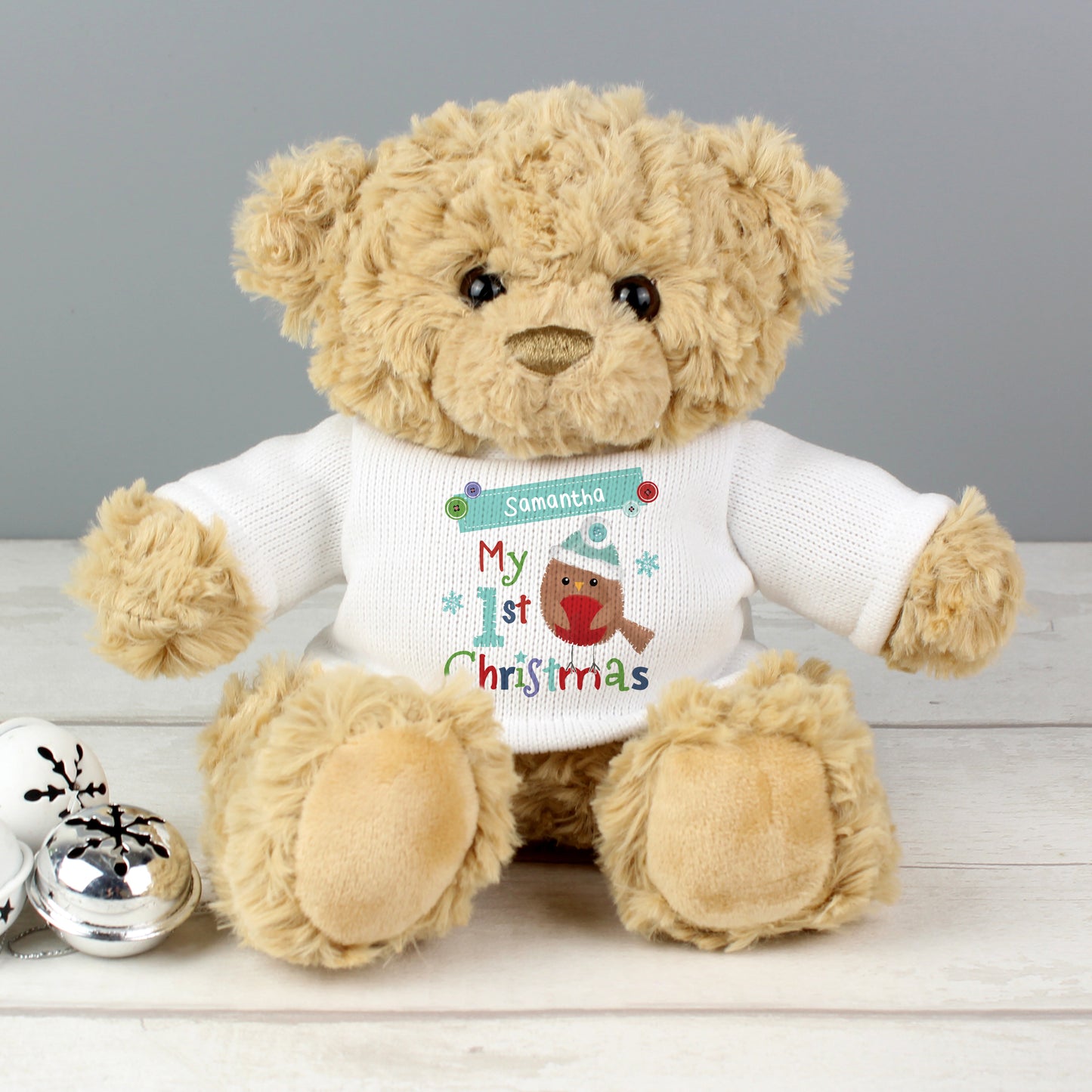 Personalised Felt Stitch Robin 'My 1st Christmas' Teddy Bear - Personalise It!