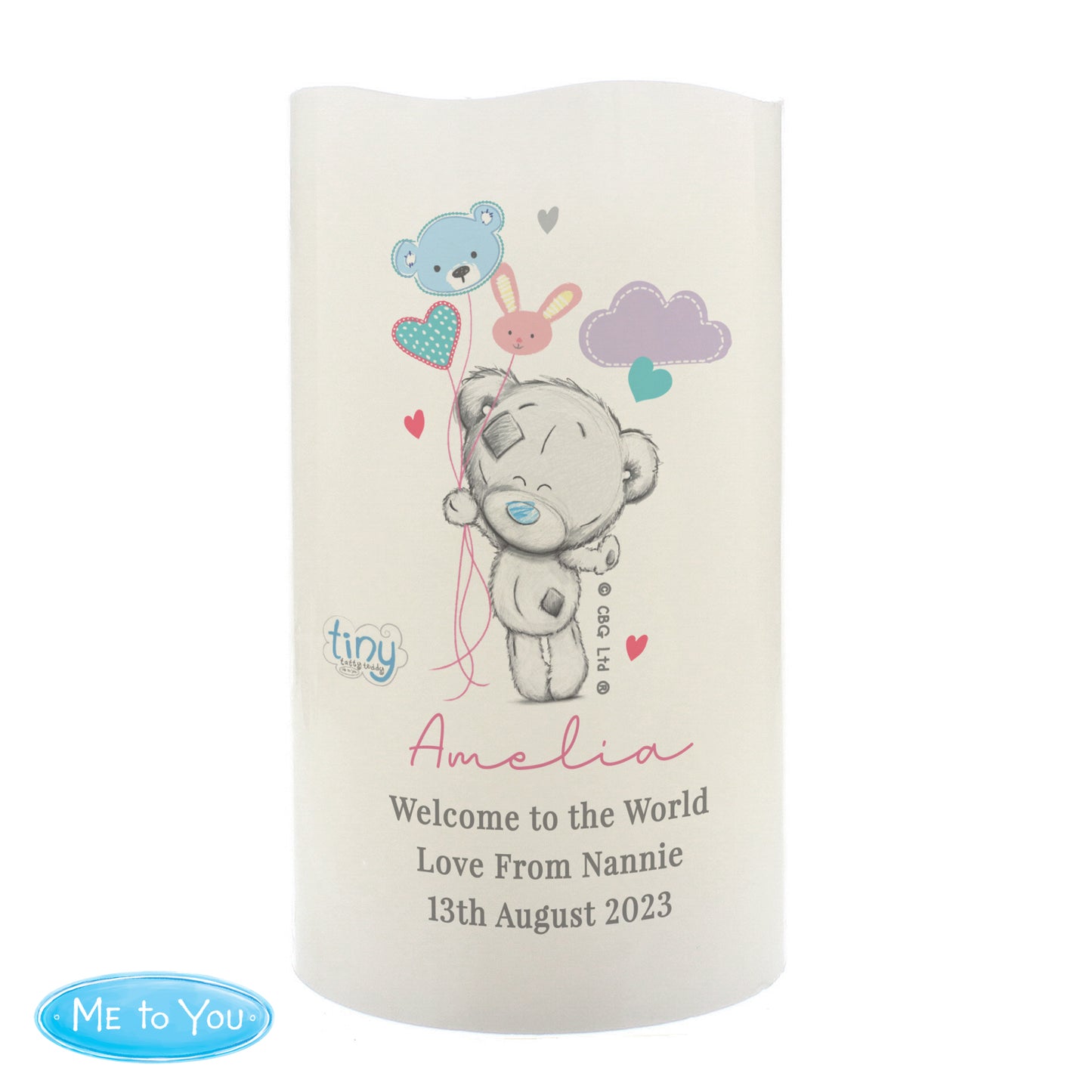 Personalised Tiny Tatty Teddy Dream Big Pink Nightlight LED Candle - Personalise It!