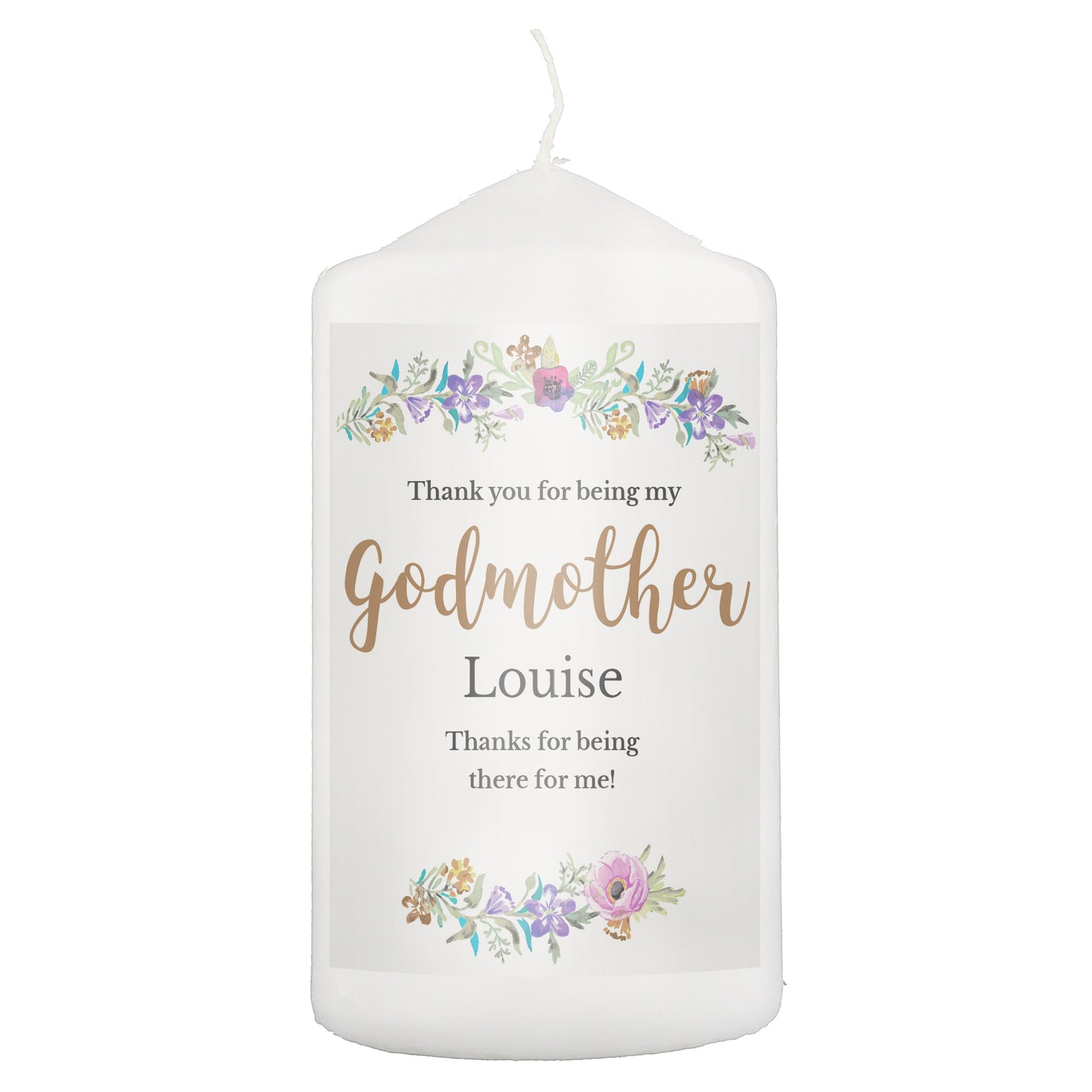 Personalised Godmother 'Floral Watercolour' Pillar Candle - Personalise It!
