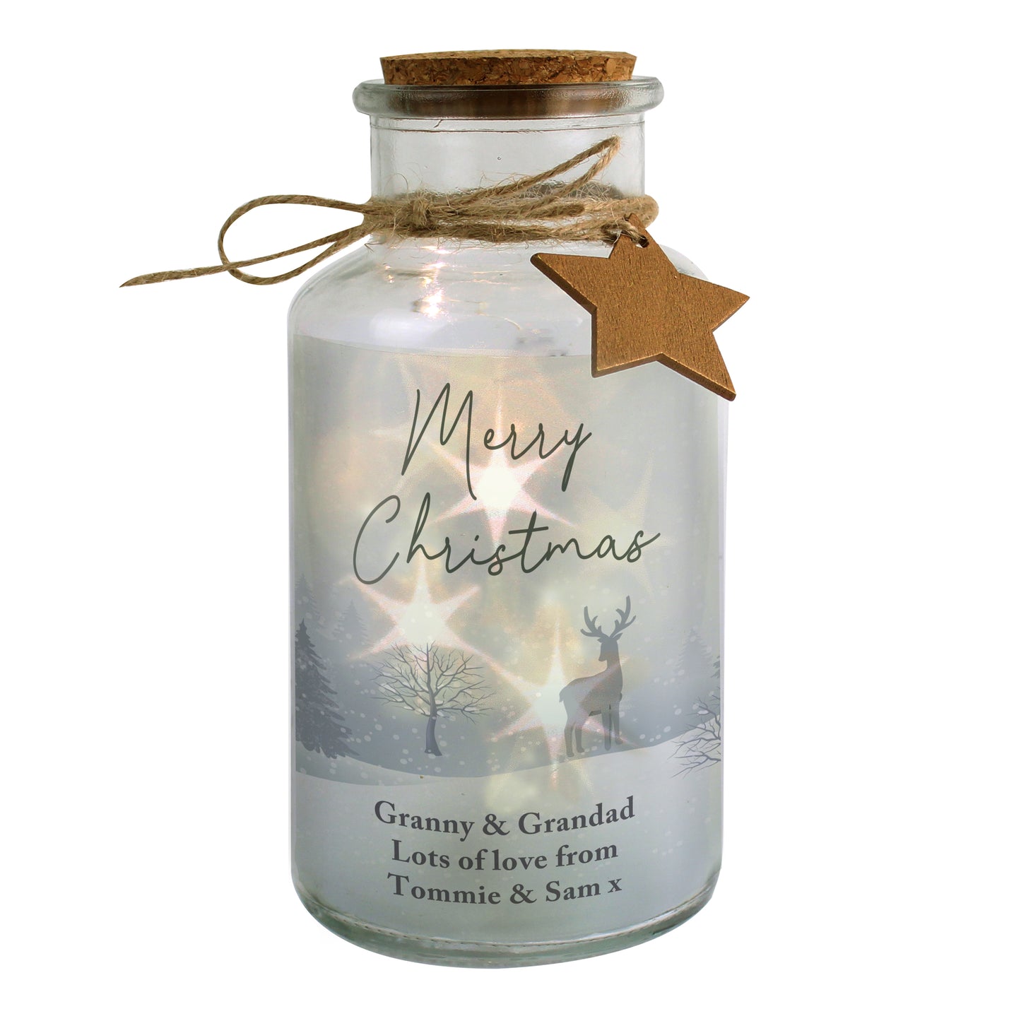 Personalised A Winter's Night Deer Christmas LED Glass Jar - Personalise It!