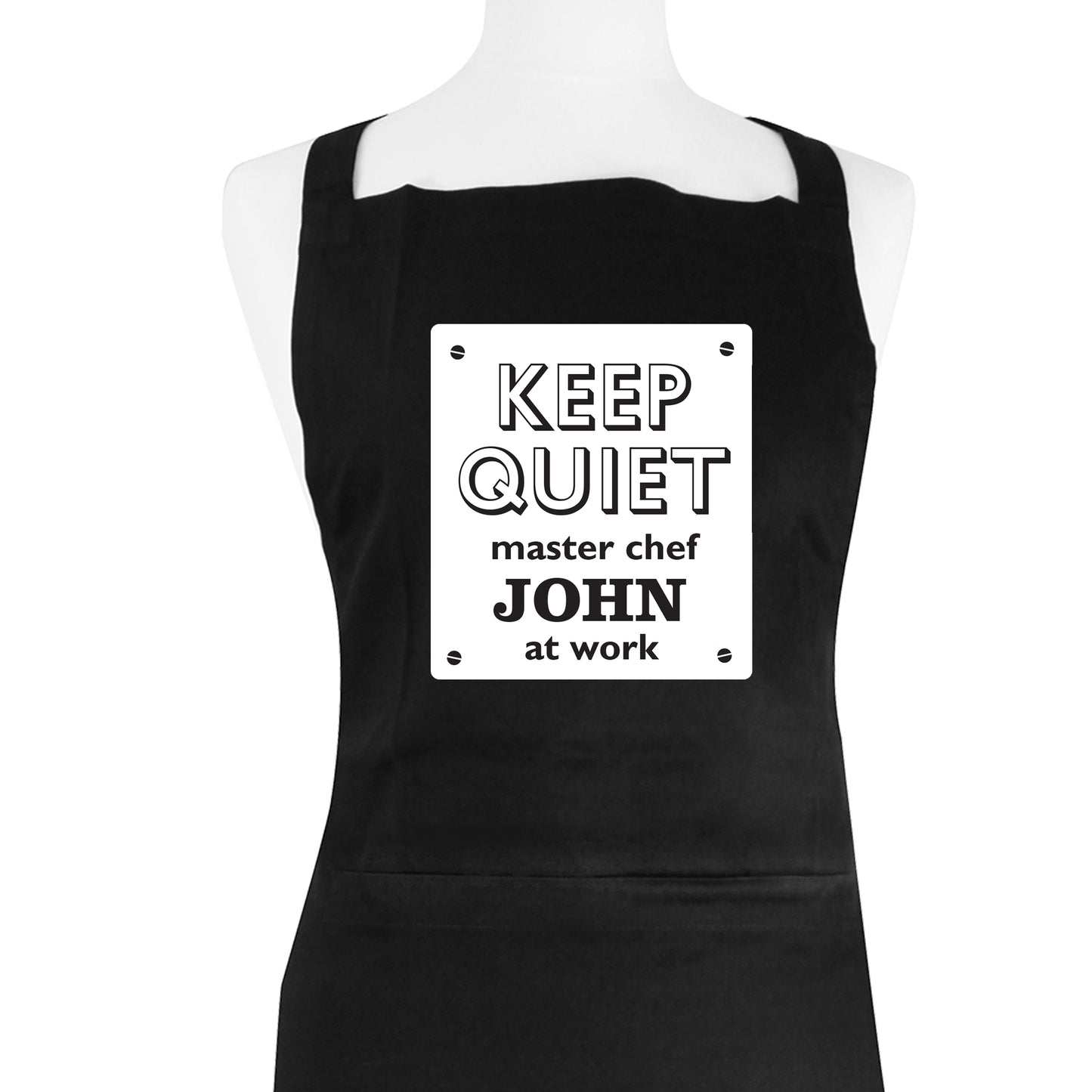 Personalised Keep Quiet Black Apron - Personalise It!