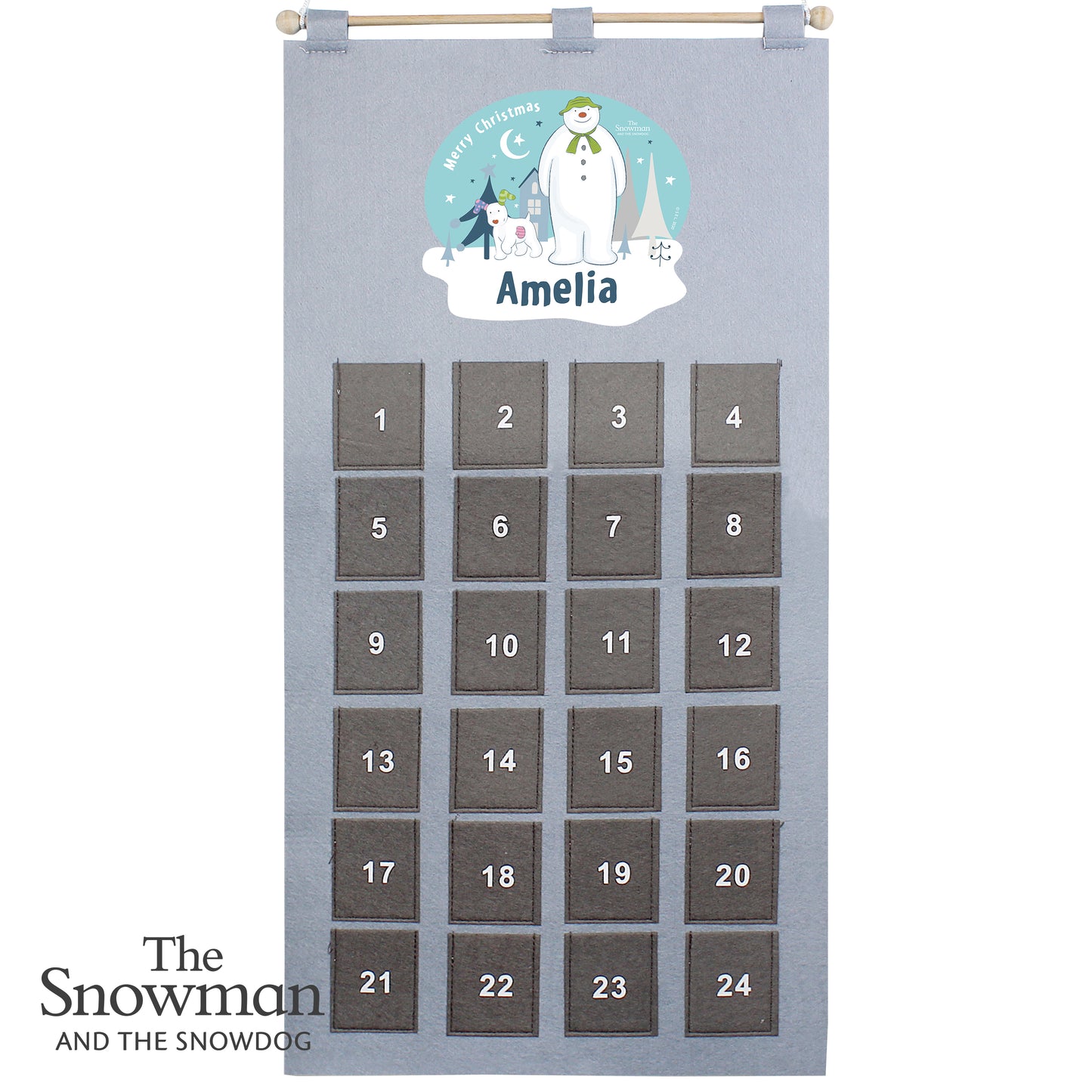 Personalised The Snowman and the Snowdog Advent Calendar In Silver Grey - Personalise It!