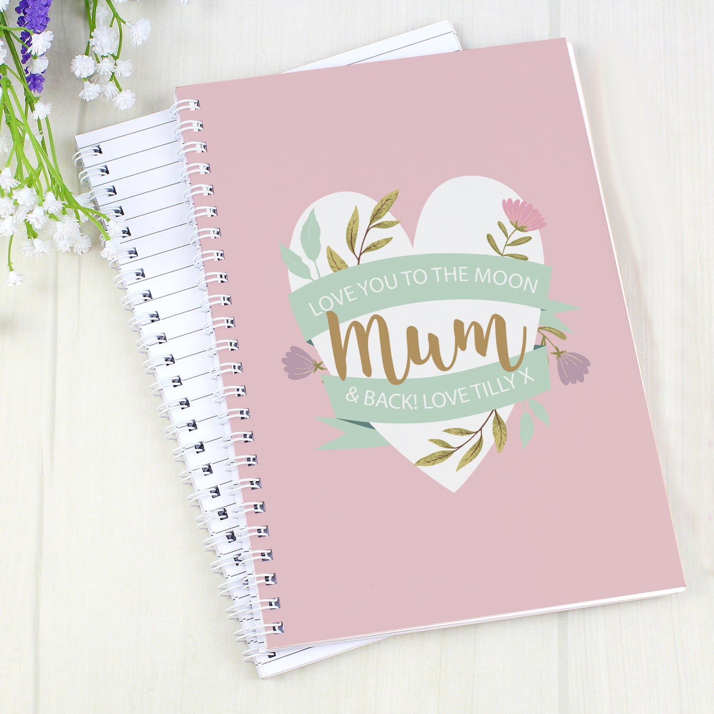 Personalised Floral Heart A5 Notebook - Personalise It!