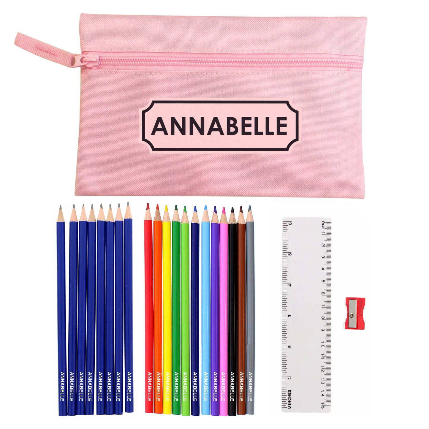 Pink Pencil Case with Personalised Pencils & Crayons - Personalise It!