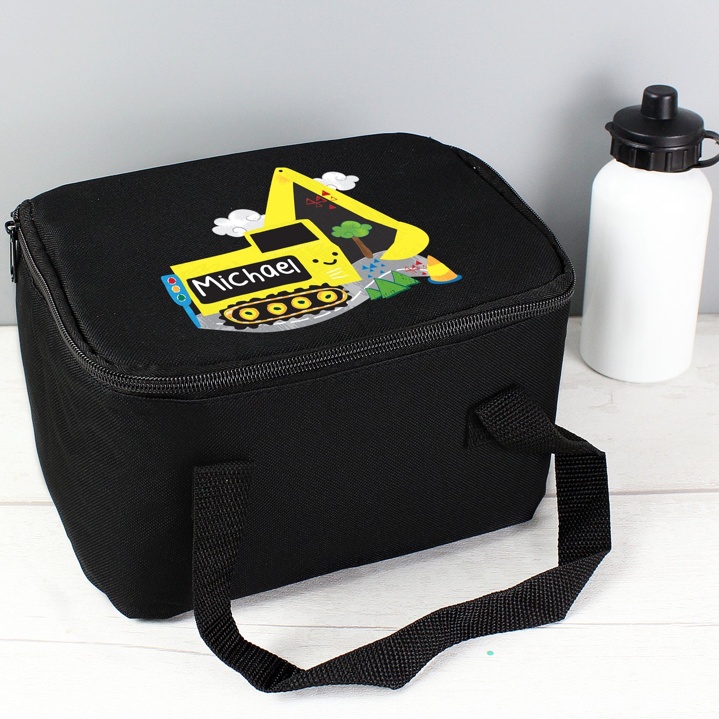 Personalised Digger Black Lunch Bag - Personalise It!
