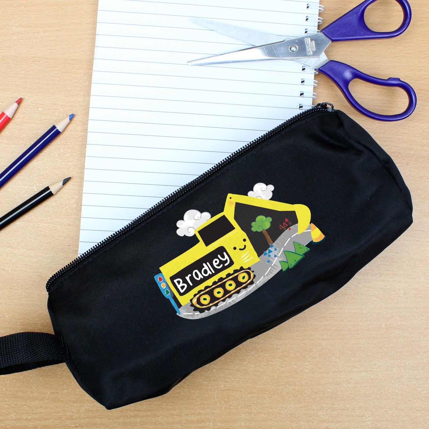 Personalised Digger Black Pencil Case - Personalise It!