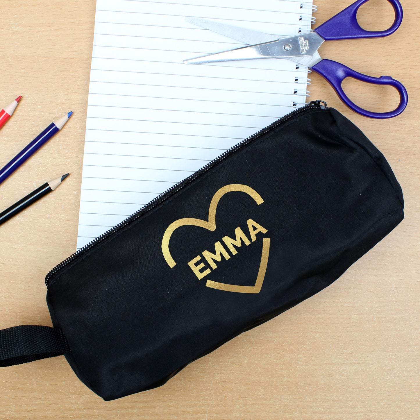Personalised Gold Heart Black Pencil Case - Personalise It!