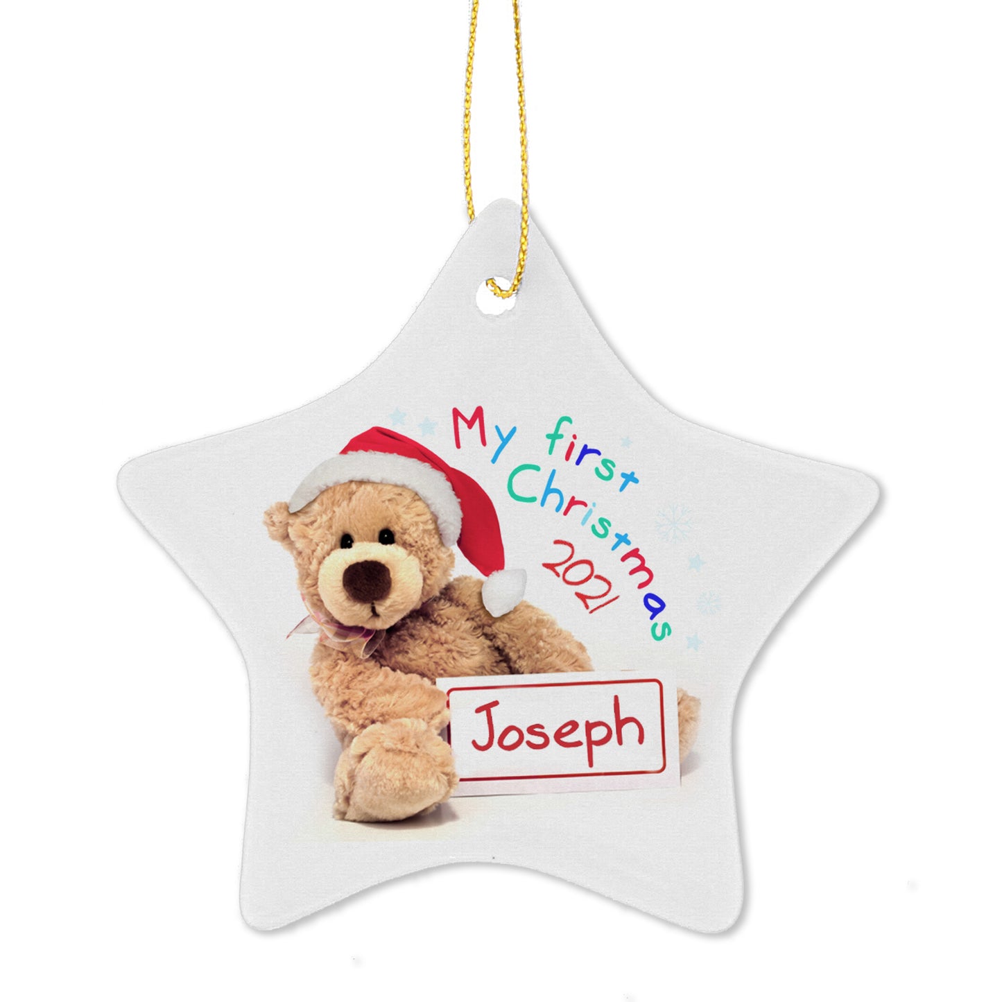 Personalised My First Christmas Teddy Ceramic Star Decoration - Personalise It!