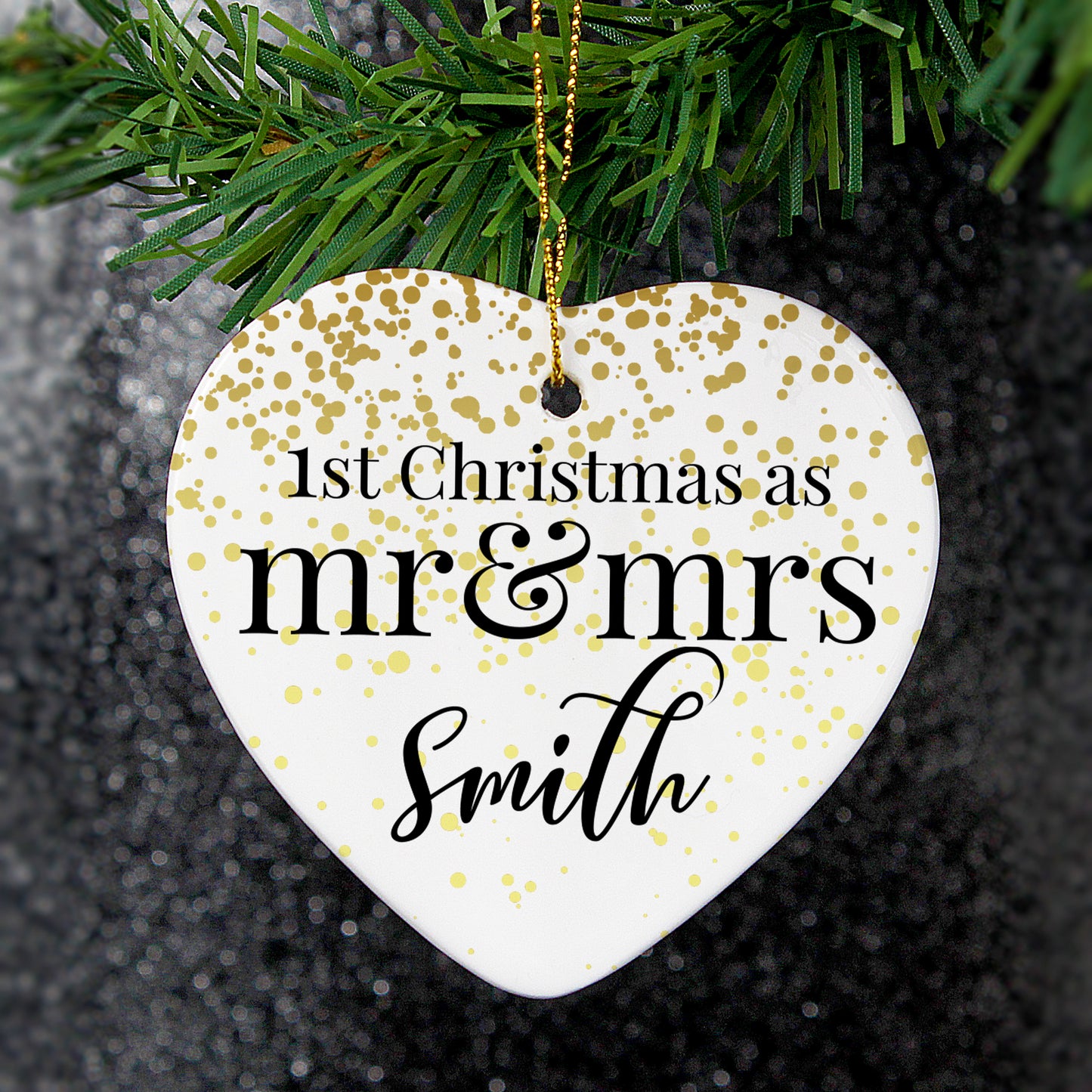 Personalised Mr and Mrs 1st Christmas Ceramic Heart Decoration - Personalise It!