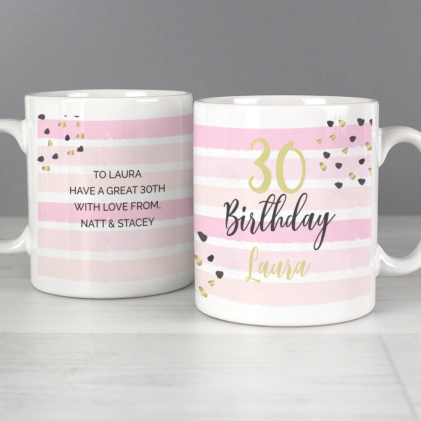 Personalised Birthday Gold and Pink Stripe Mug - Personalise It!