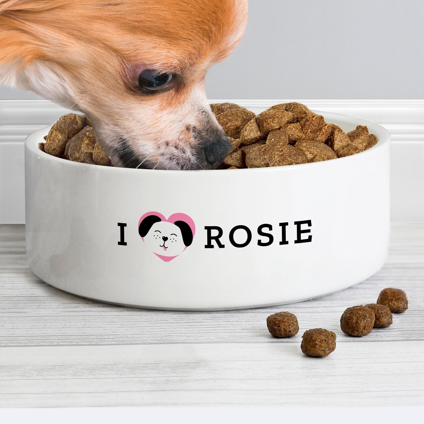 Personalised I Love my Dog - Cute Design 14cm Medium Ceramic White Pet Bowl - Personalise It!