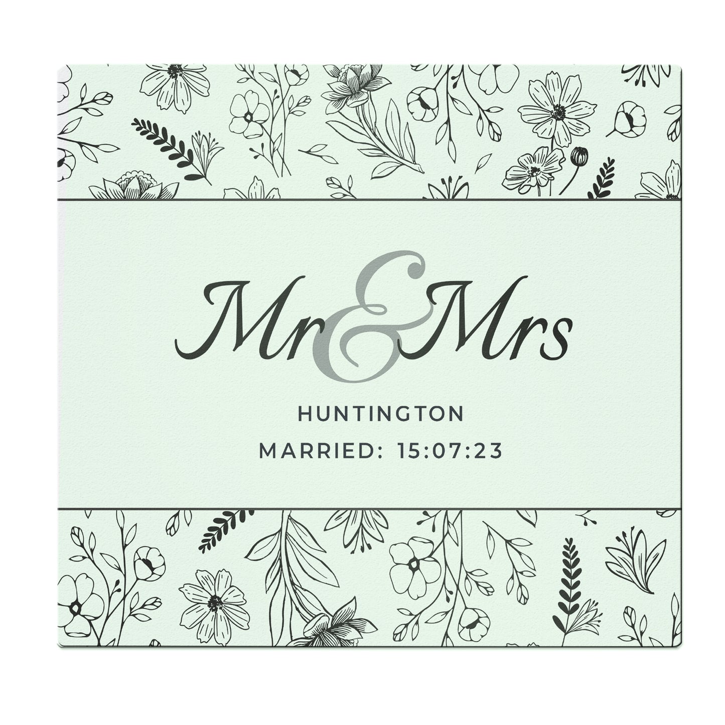 Personalised Mr & Mrs Botanical Glass Chopping Board/Workshop Saver - Personalise It!