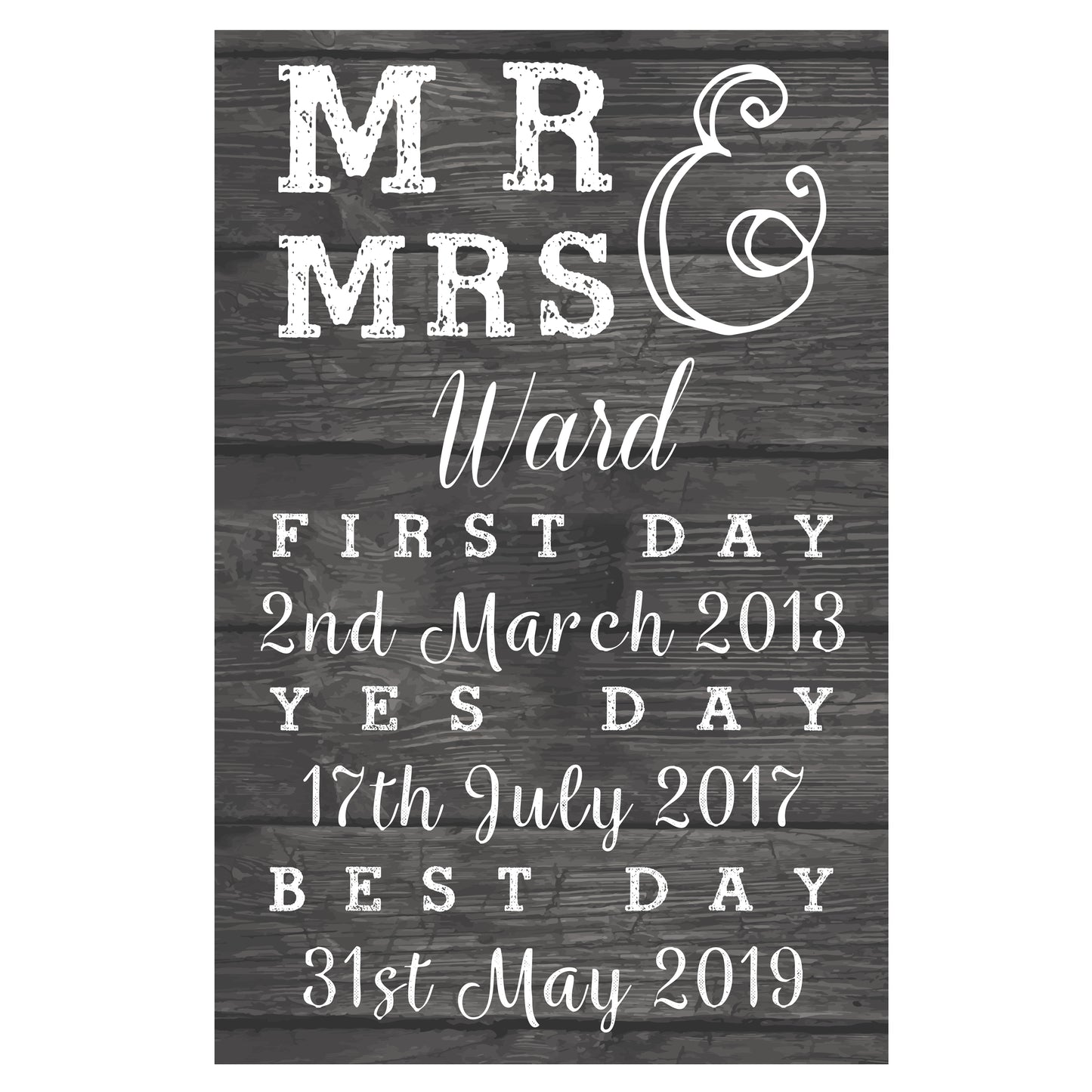 Personalised Mr & Mrs, First Day, Yes Day & Best Day Metal Sign - Personalise It!