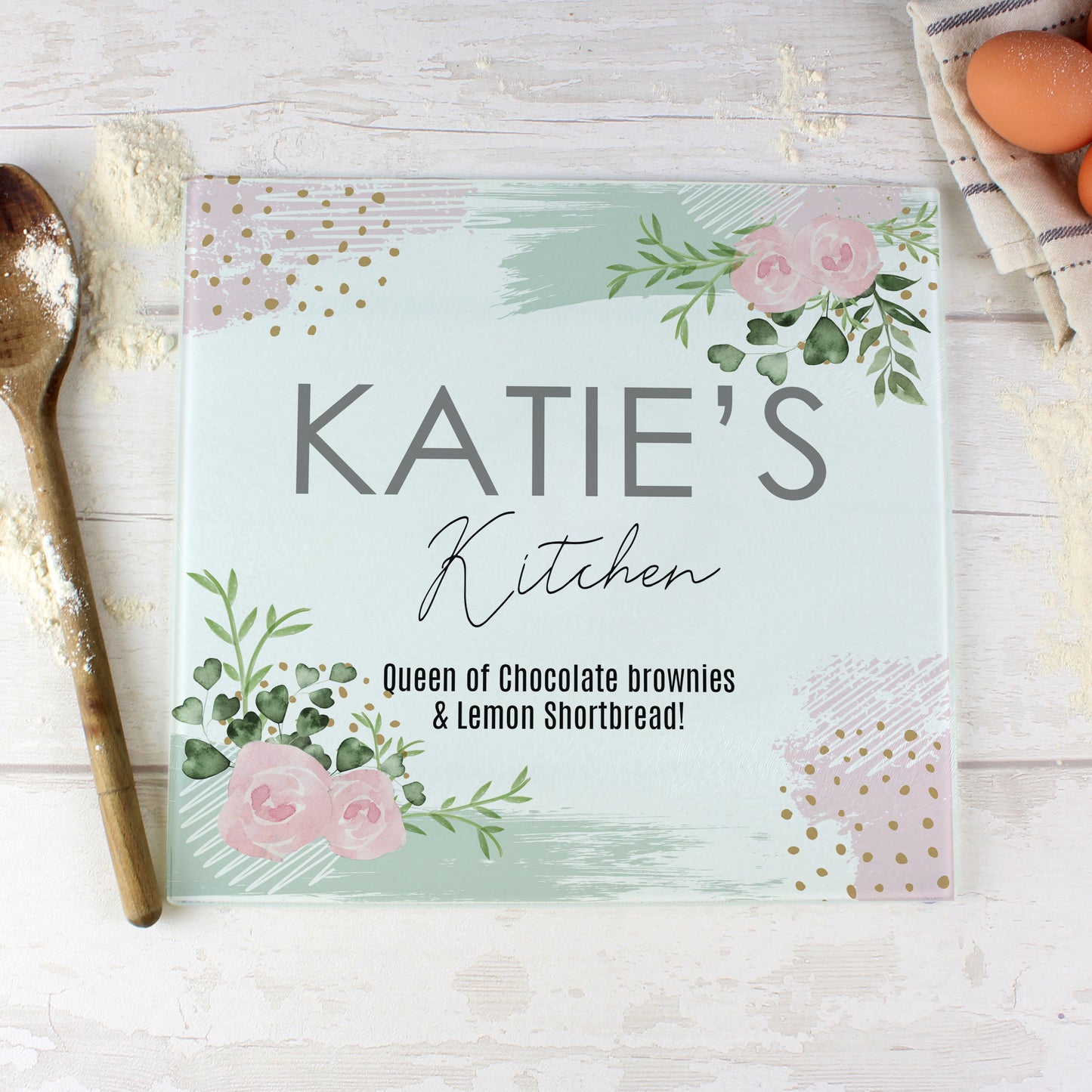 Personalised Abstract Rose Glass Chopping Board/Worktop Saver - Personalise It!