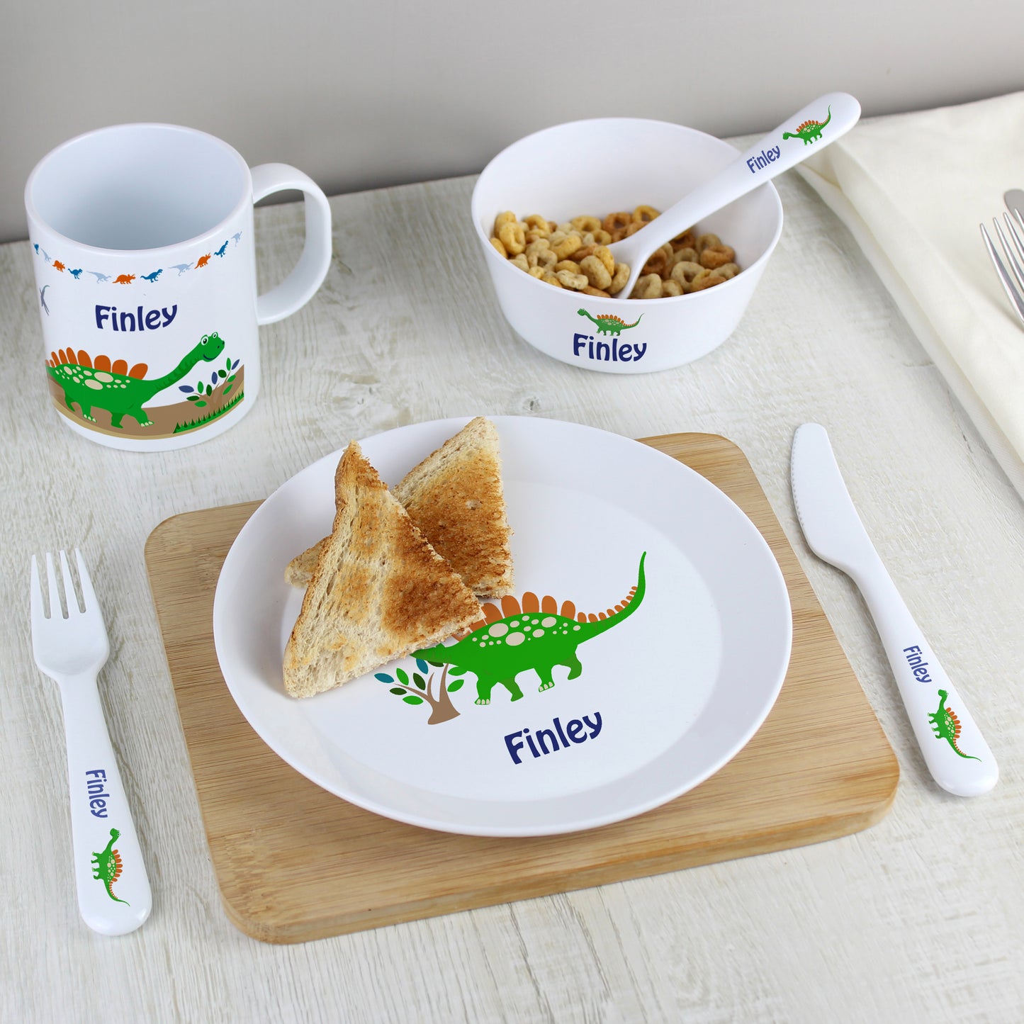Personalised Dinosaur 3 Piece Plastic Cutlery Set - Personalise It!