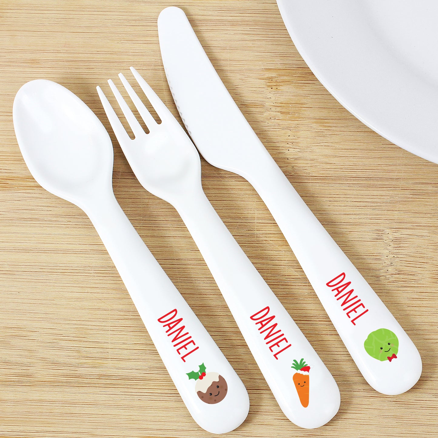Personalised 'First Christmas Dinner' 3 Piece Plastic Cutlery Set - Personalise It!